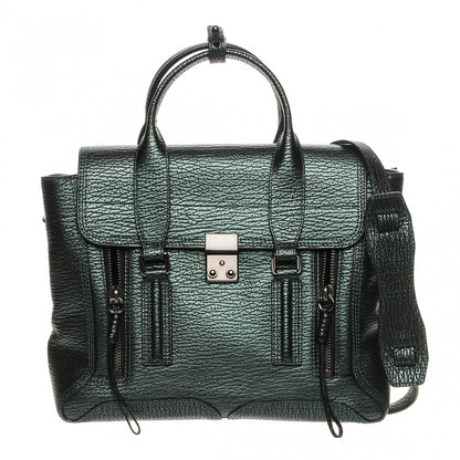 3.1 Phillip Lim 3.1 Metallic Textured Calfskin Medium Pashli Satchel Green 1 of 7