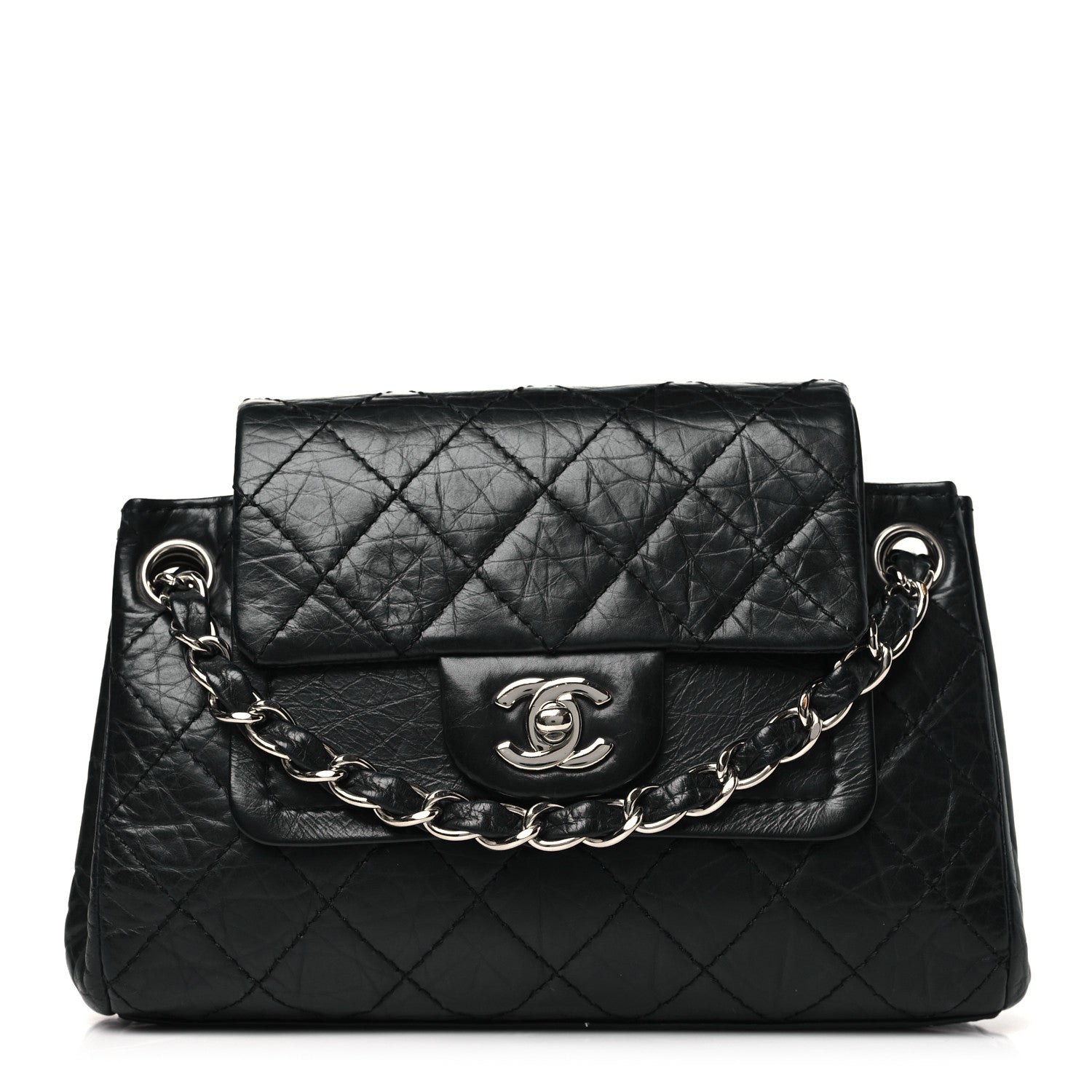 Chanel Aged Calfskin Quilted Accordion Double Flap Black 1 of 13