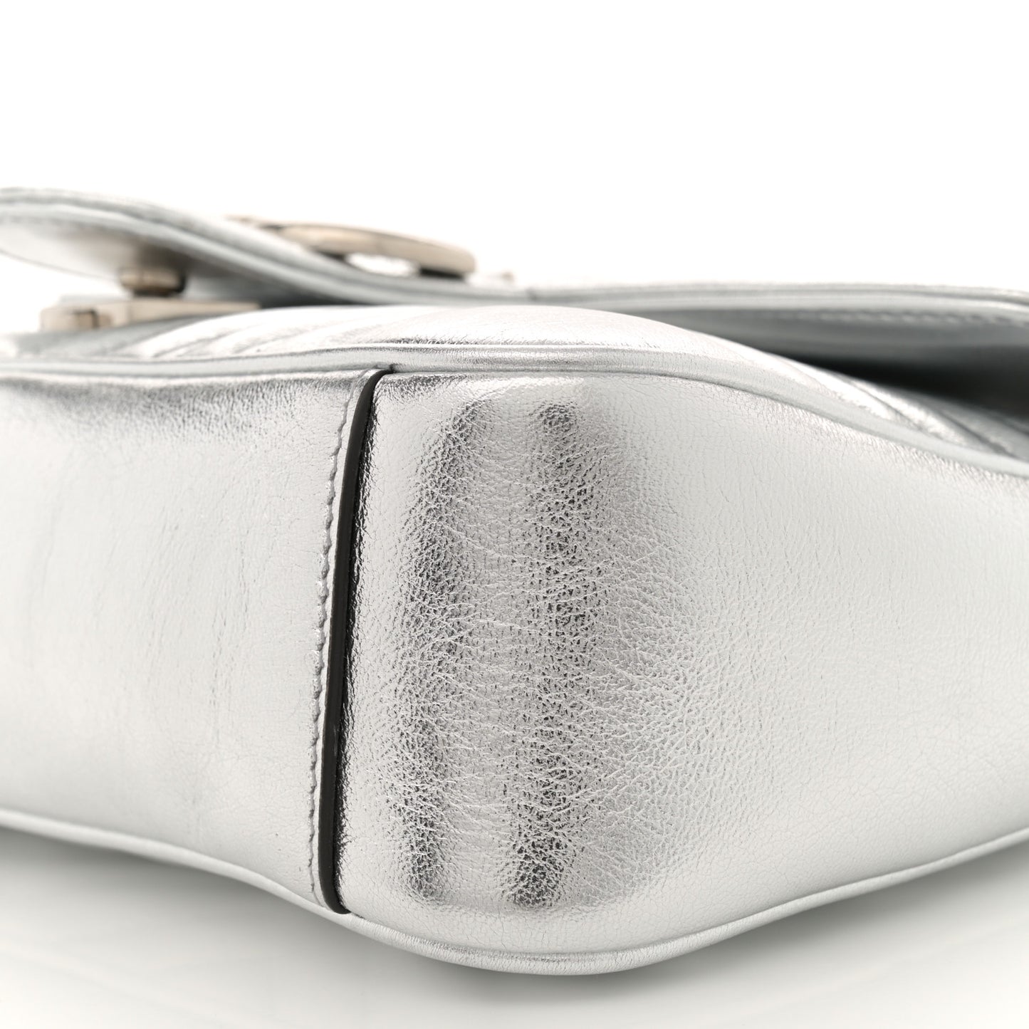 Metallic Calfskin Matelasse Small GG Marmont Shoulder Bag Silver