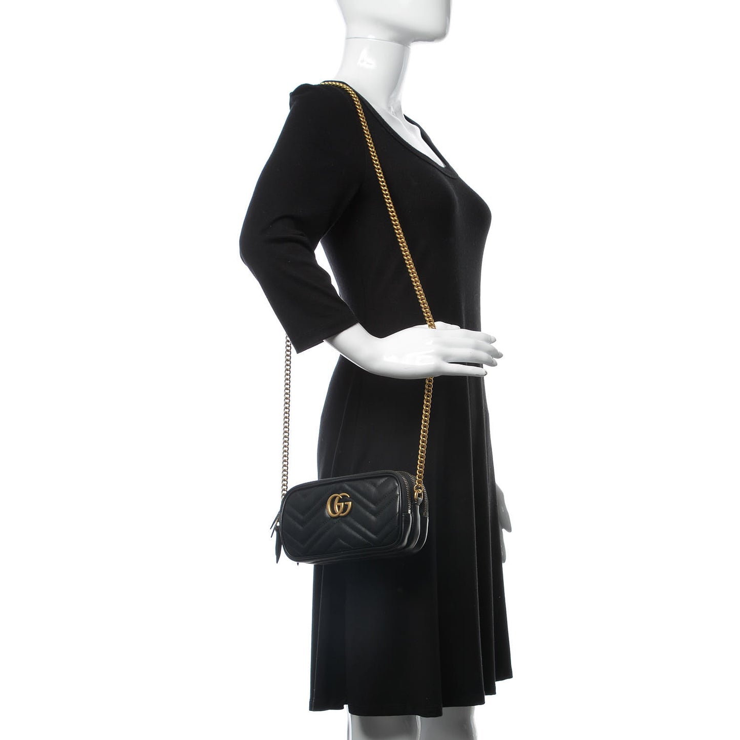 Calfskin Matelasse Mini GG Marmont Chain Crossbody Bag Black