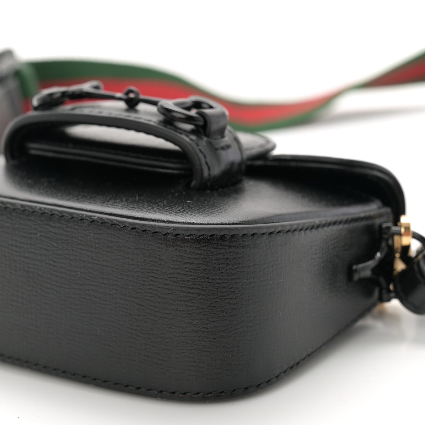 Azalea Calfskin Web Monochrome Horsebit 1955 Wallet On Strap Black