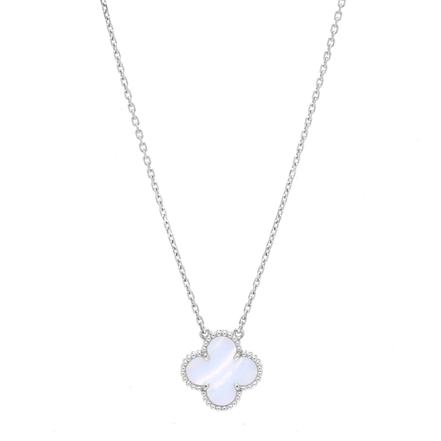 18K White Gold Chalcedony Vintage Alhambra Pendant Necklace