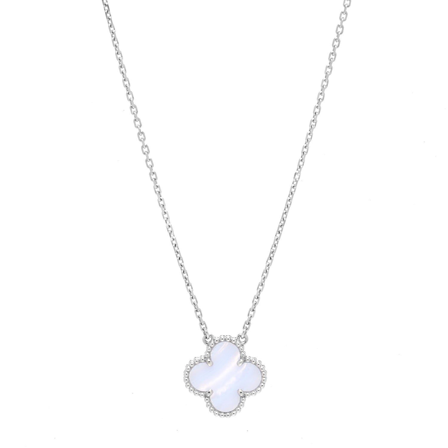 Van Cleef & Arpels 18K White Gold Chalcedony Vintage Alhambra Pendant Necklace 1 of 7