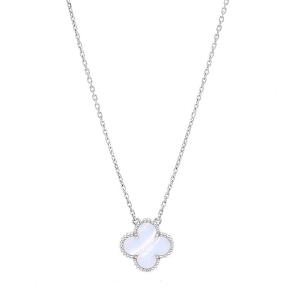 Van Cleef & Arpels 18K White Gold Chalcedony Vintage Alhambra Pendant Necklace 1 of 7