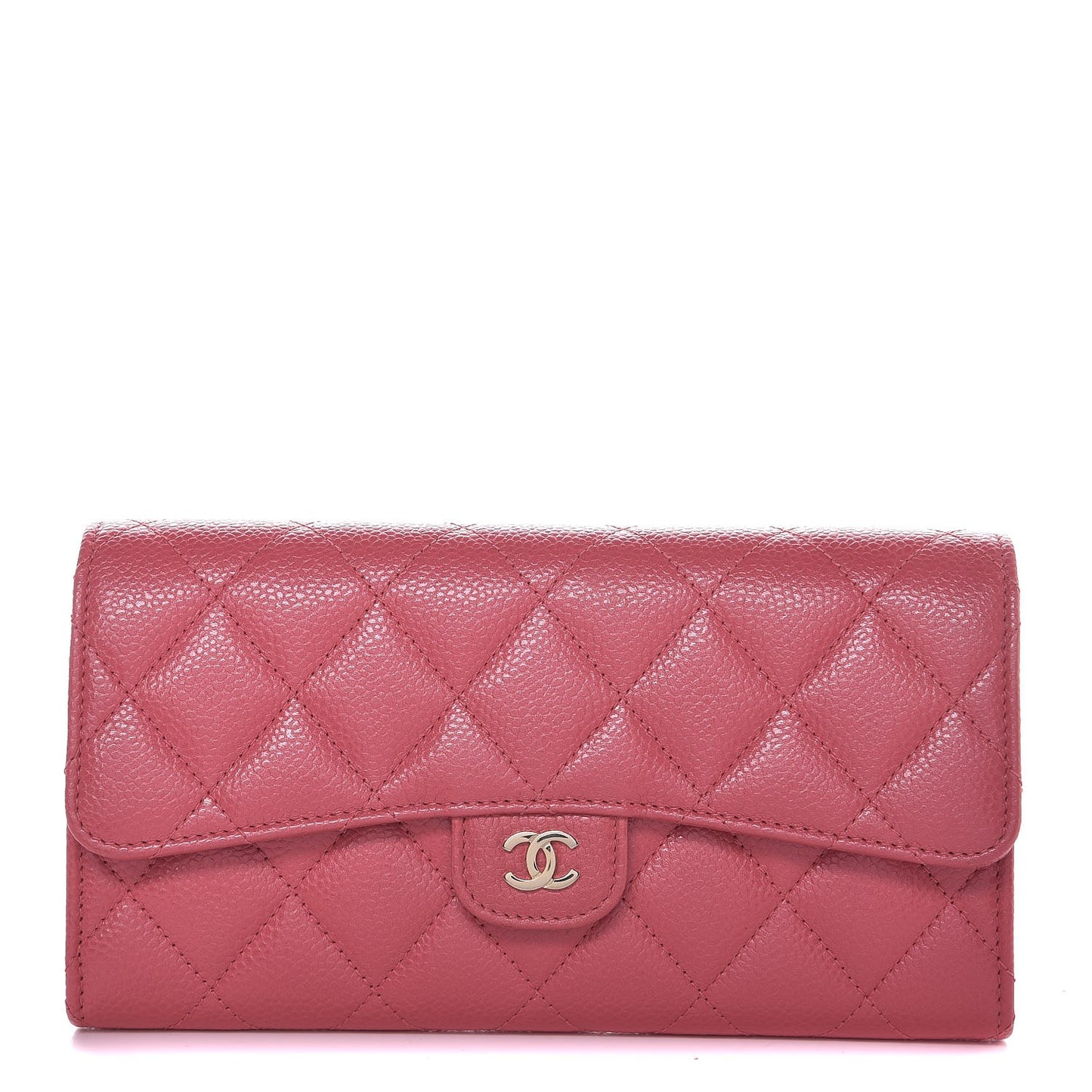 Caviar Quilted Long Flap Wallet Pink