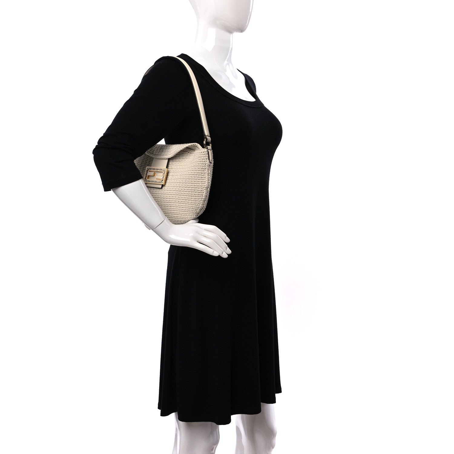 Fendi Fabric Crochet Vitello Grace Small Croissant Hobo Uovo 2 of 13