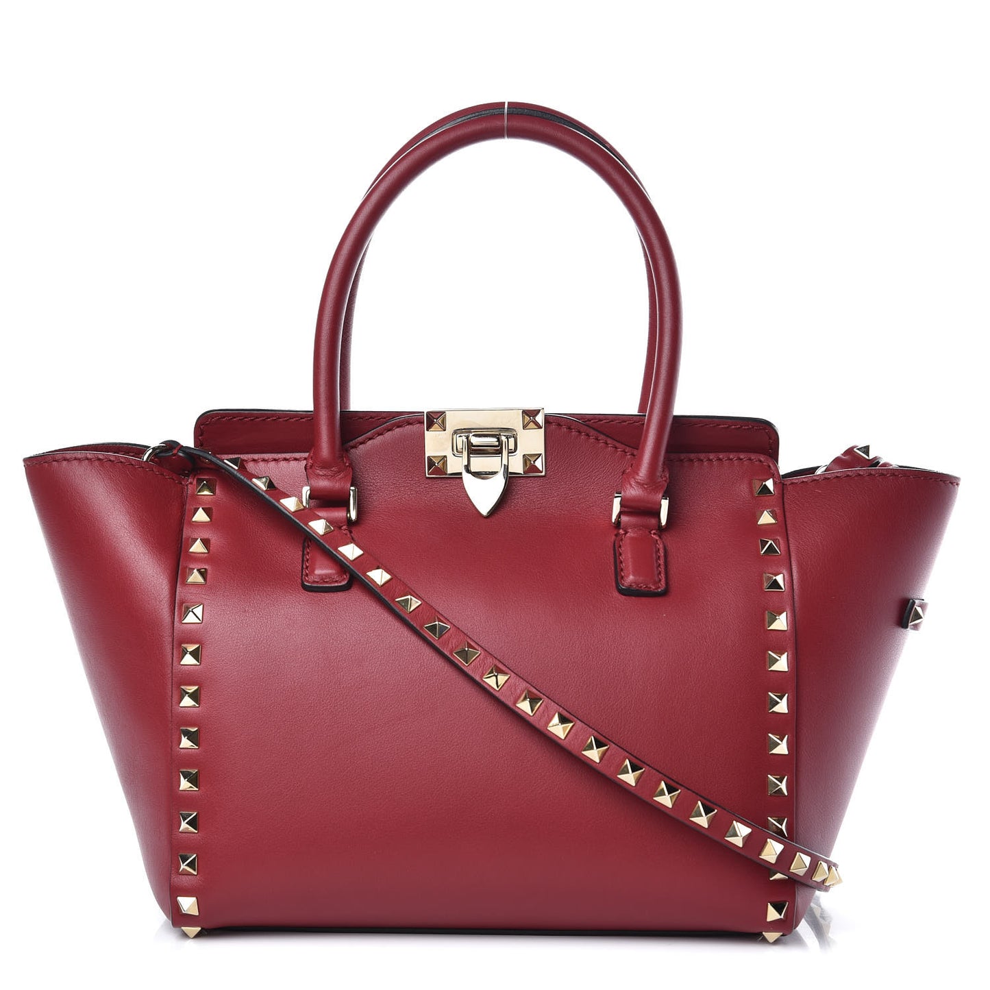 Vitello Small Rockstud Double Handle Tote Red