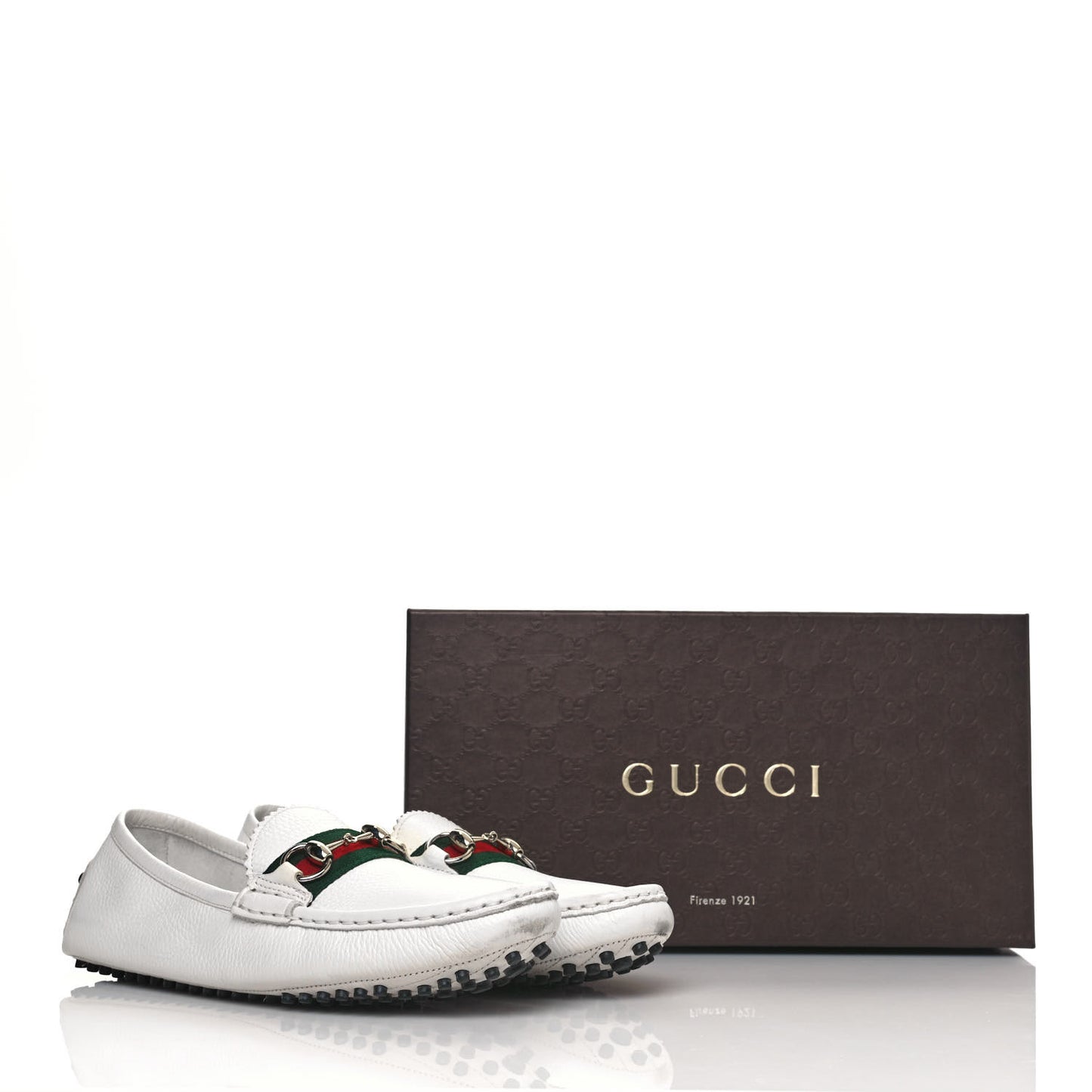 Calfskin Horsebit Web Womens Driver Loafers 38.5 White