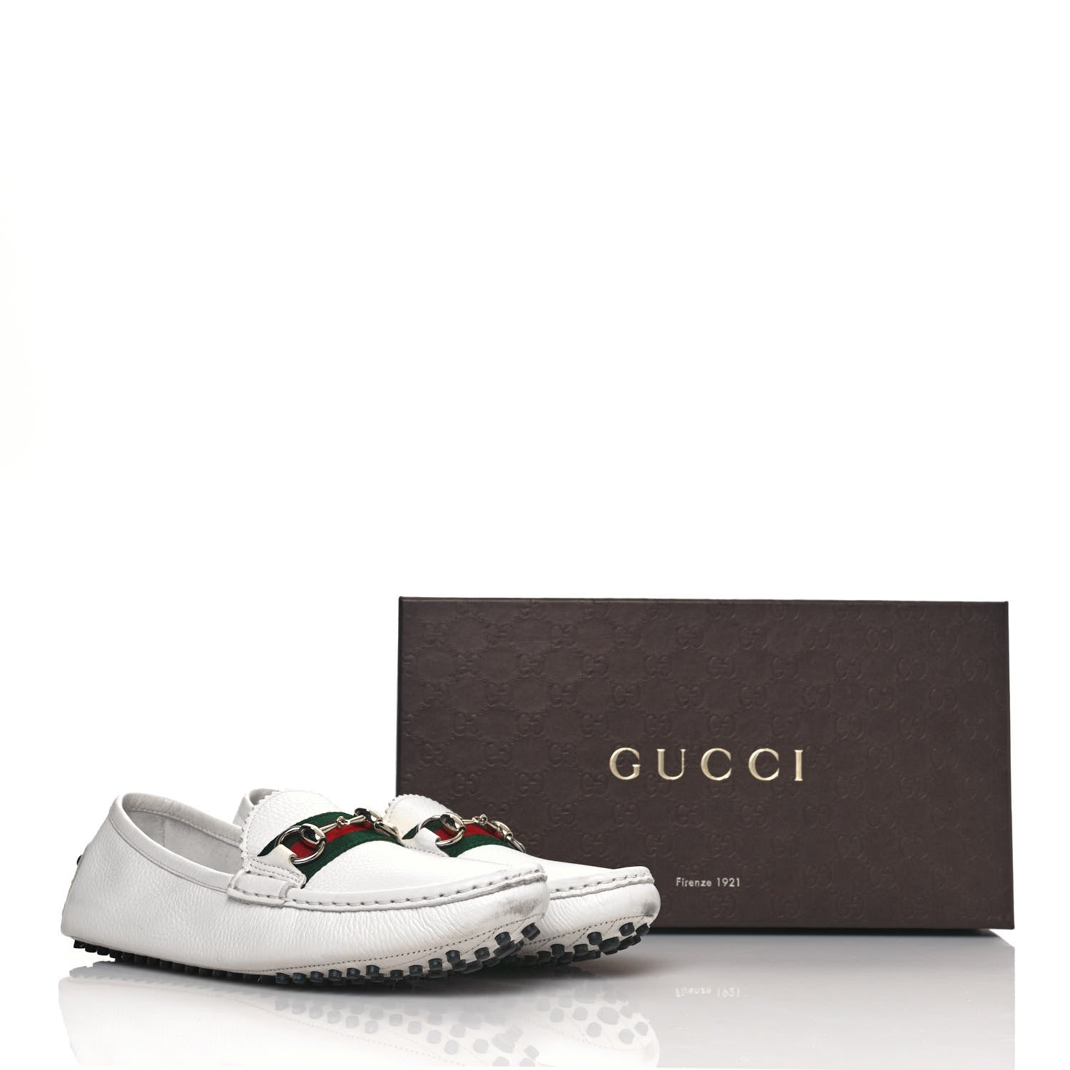 Gucci Calfskin Horsebit Web Womens Driver Loafers 38.5 White 10 of 10