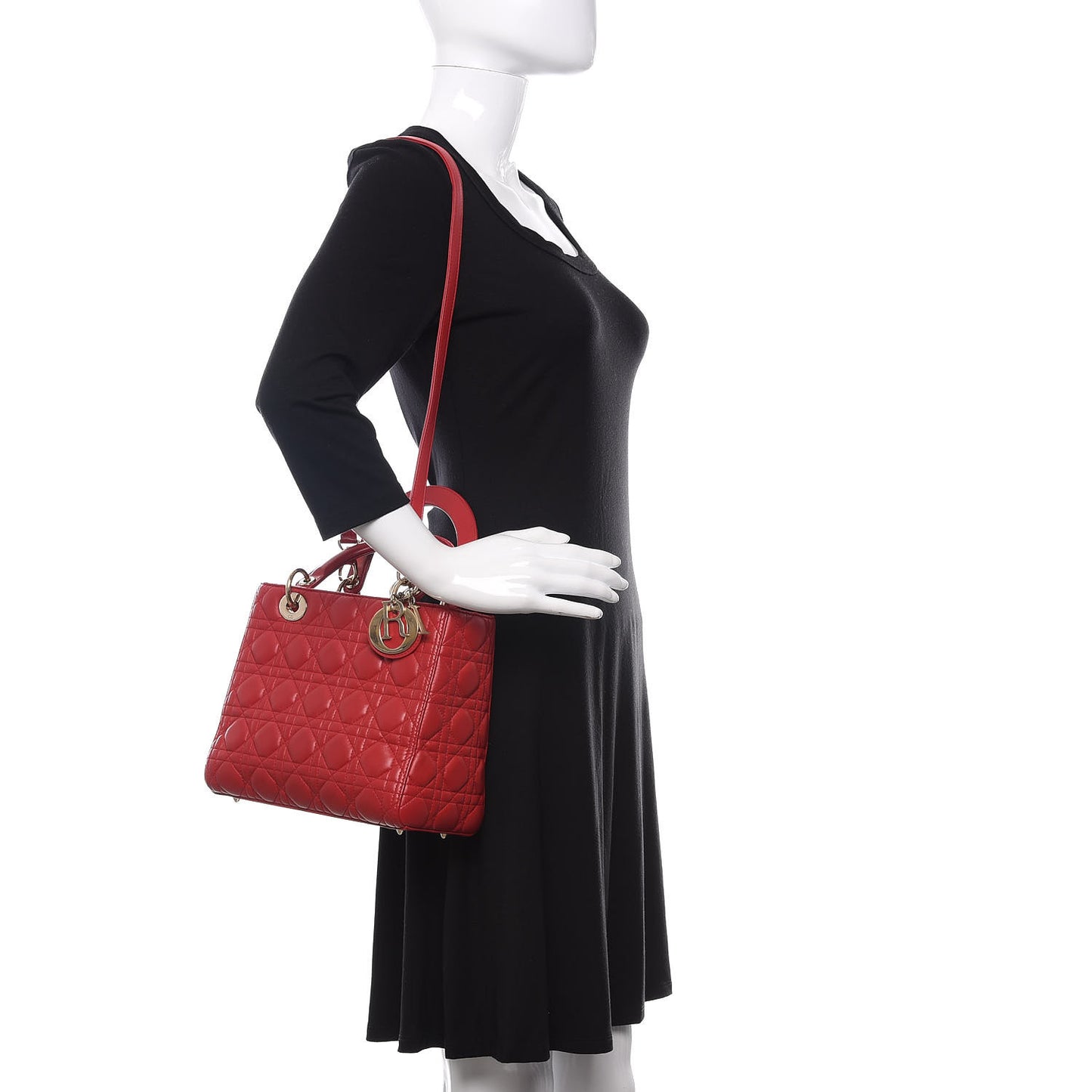Lambskin Cannage Medium Lady Dior Red