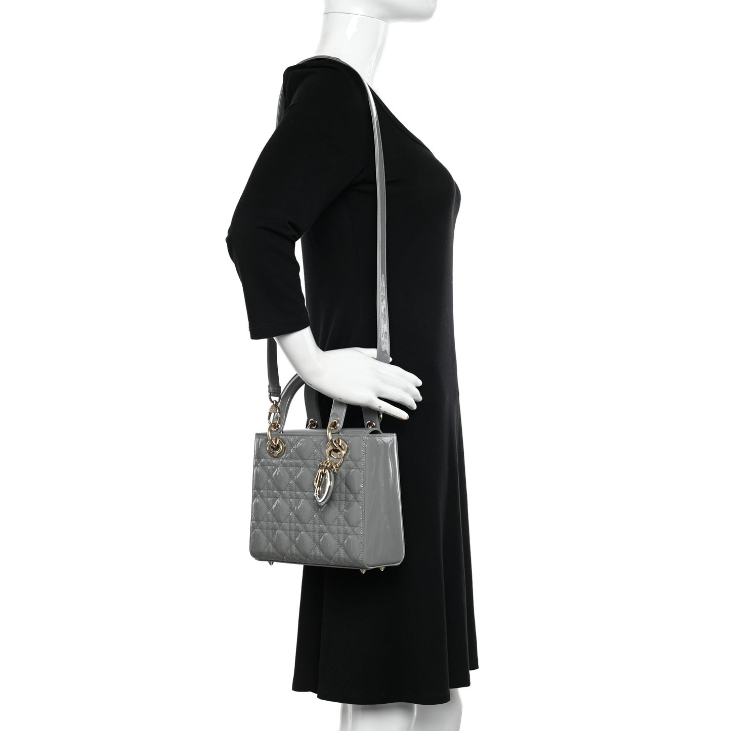 Patent Cannage Small Lady Dior Grey