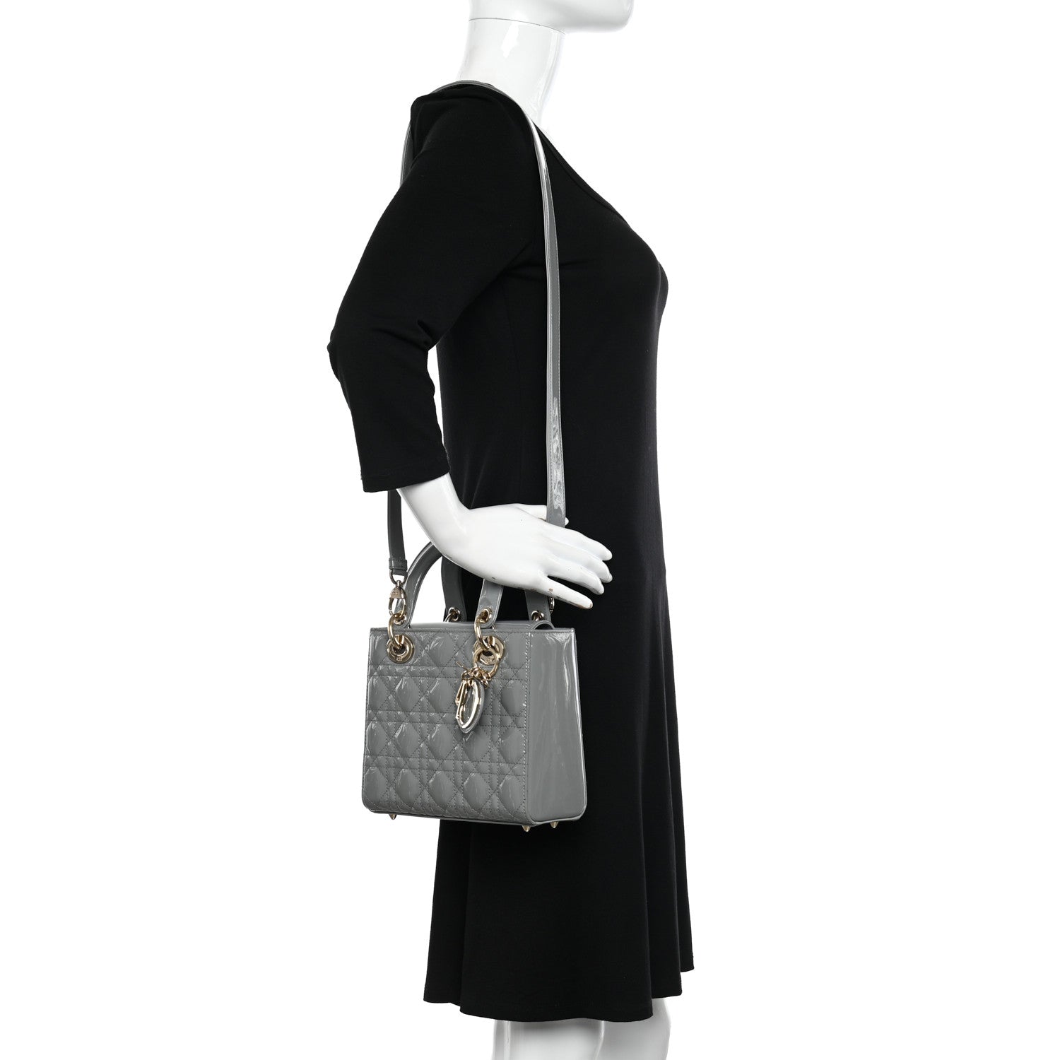 Christian Dior Patent Cannage Small Lady Dior Grey 2 of 9