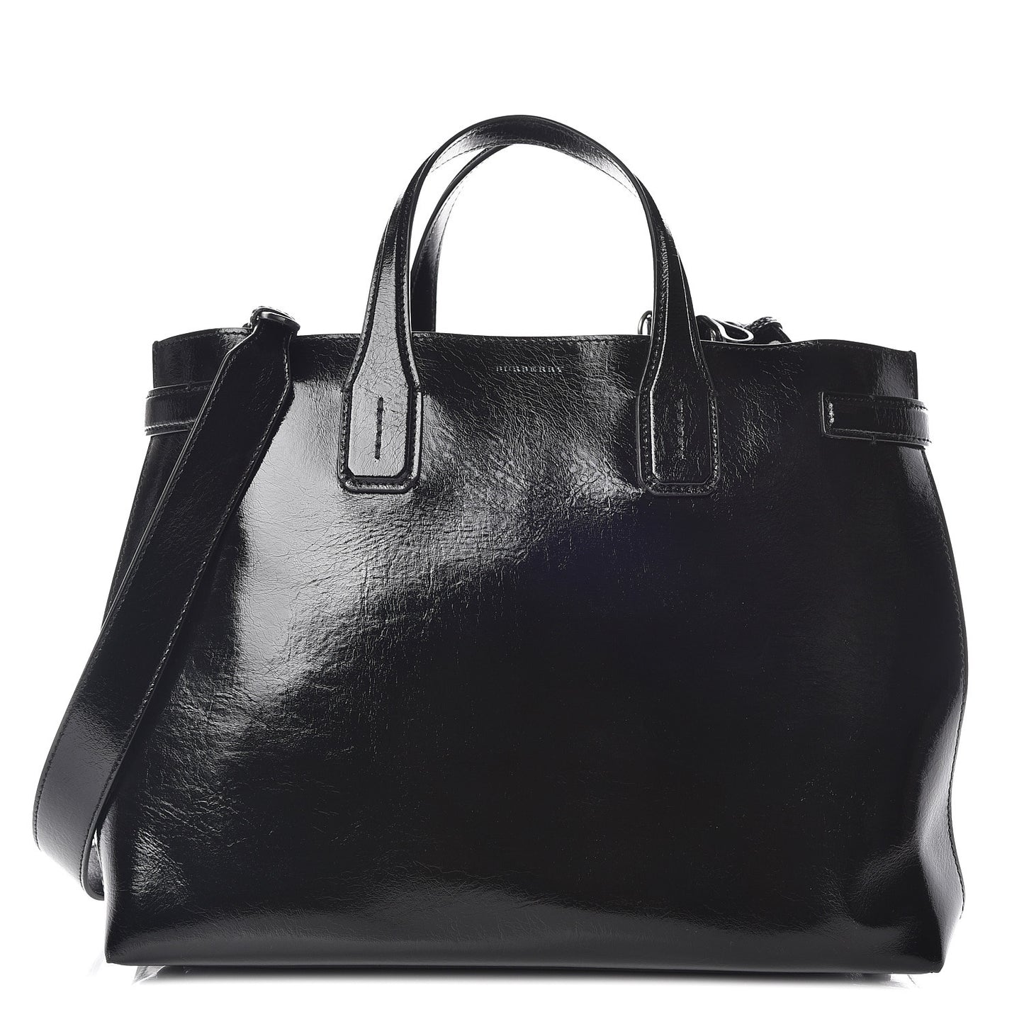 Shiny Soft Calfskin Medium Banner Tote Black