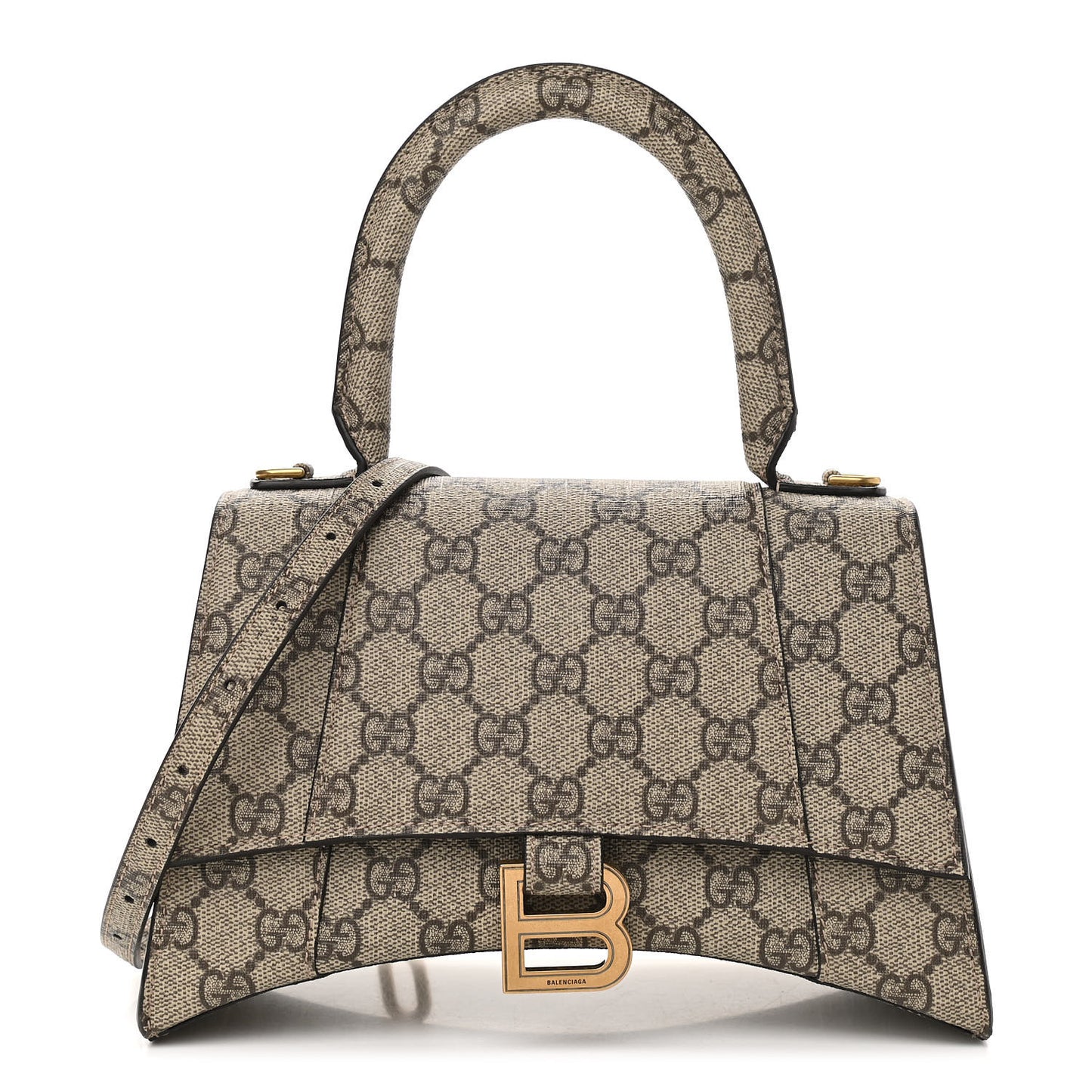 X GUCCI GG Supreme Monogram Small Hourglass Top Handle Bag Beige Ebony