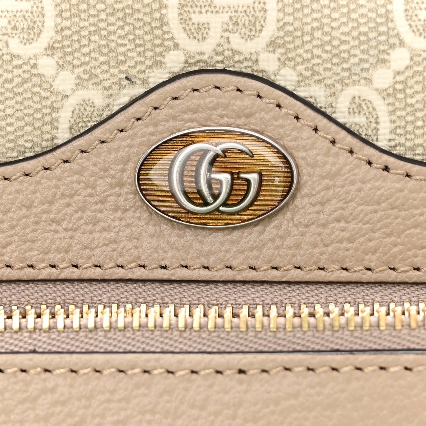 GG Supreme Monogram Textured Calfskin Web Mini Ophidia Shoulder Bag Beige Mystic White Oatmeal