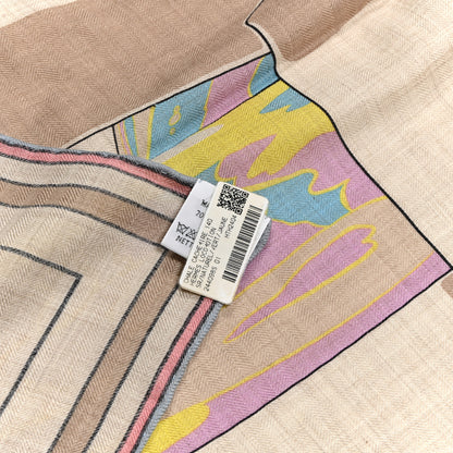 Hermes Cashmere Silk Locomotion Shawl 140 Naturel Vert Jaune 3 of 5
