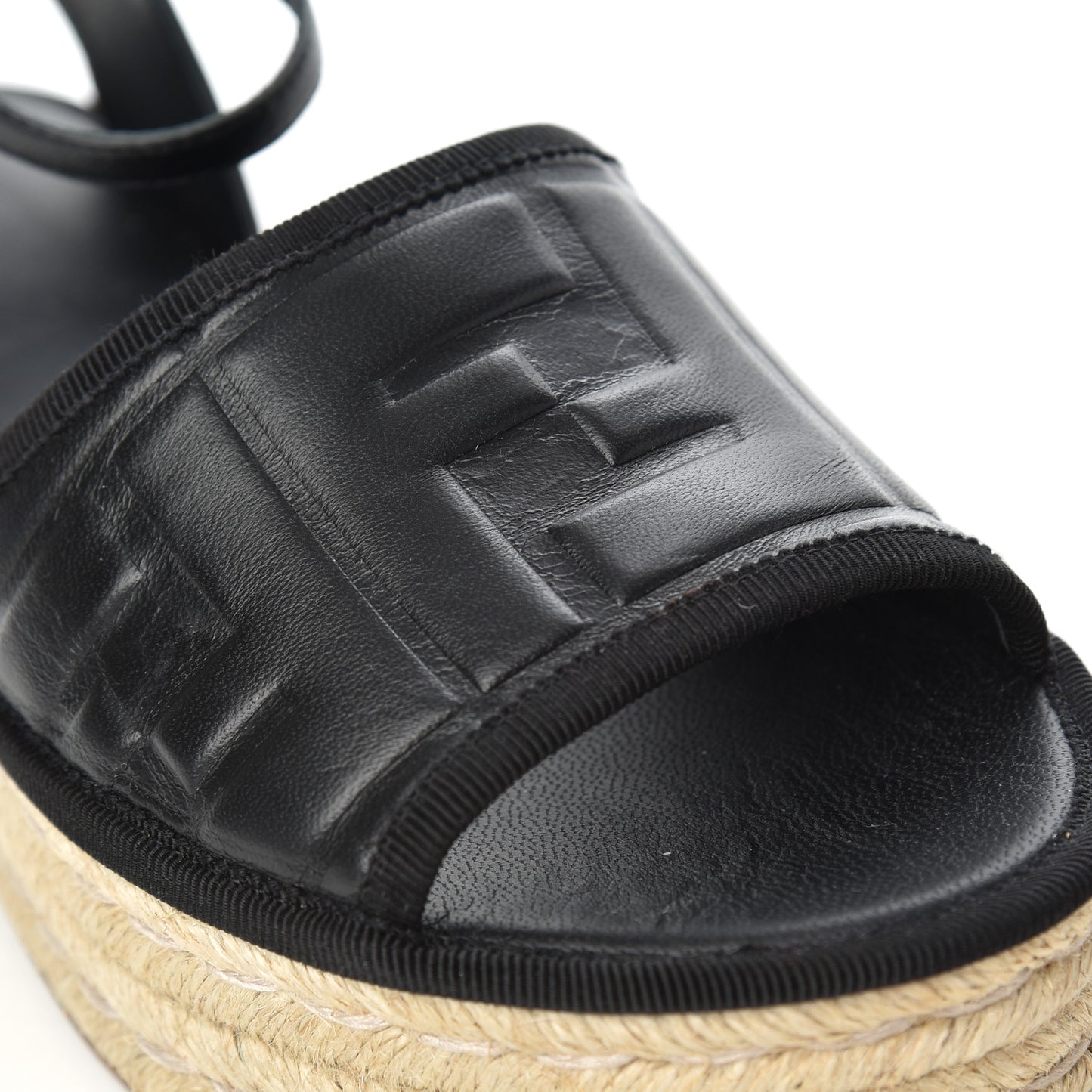 Nappa FF Embossed Espadrille Platform Sandals 37 Black