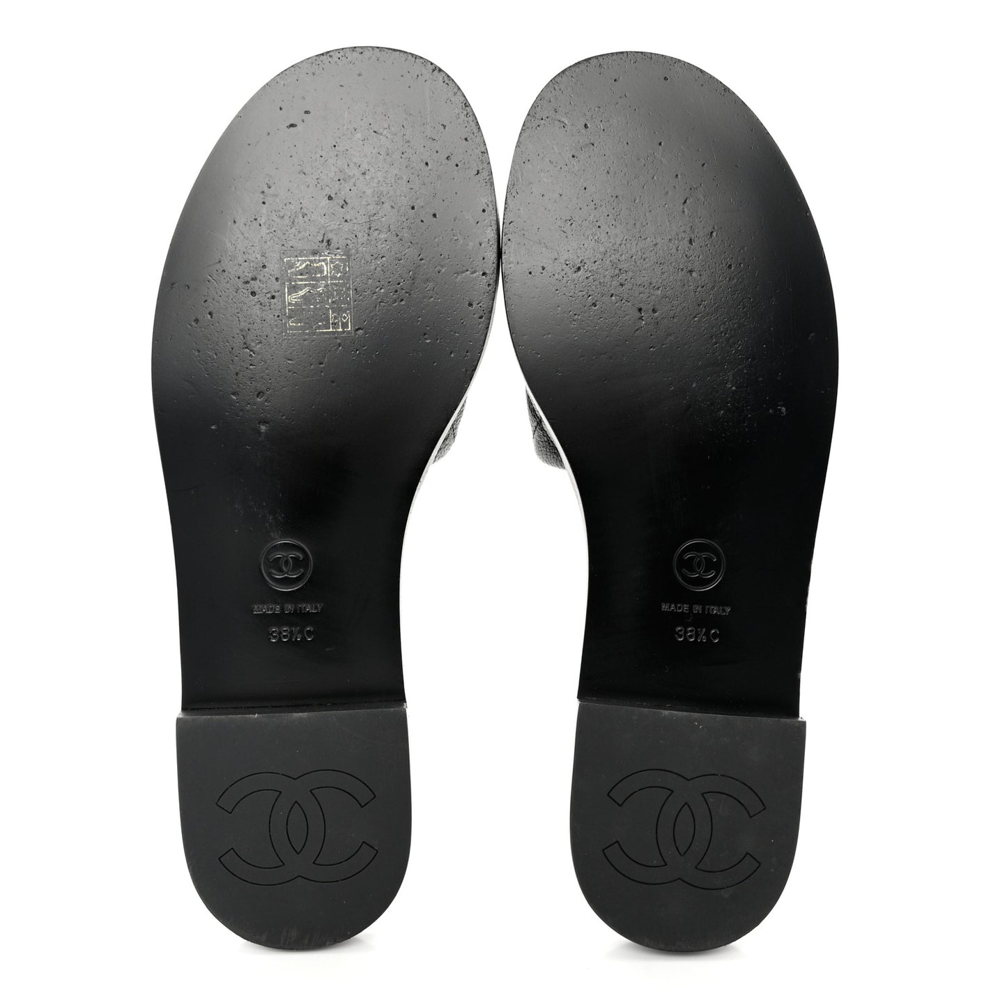 Shiny Goatskin Quilted CC Mules Sandals 38.5 Black
