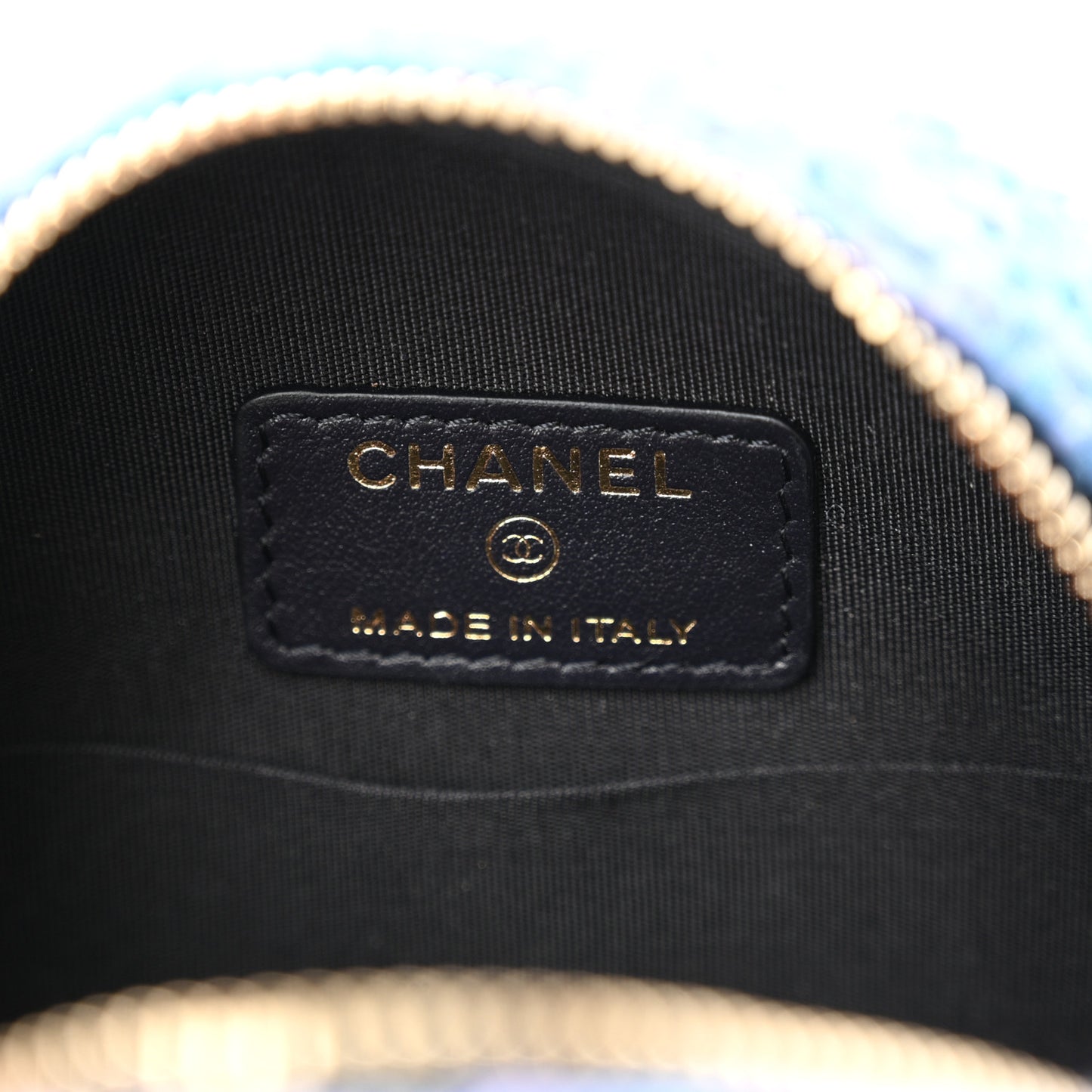 Wool Tweed Chanel 19 Round Clutch With Chain Purple Black Blue