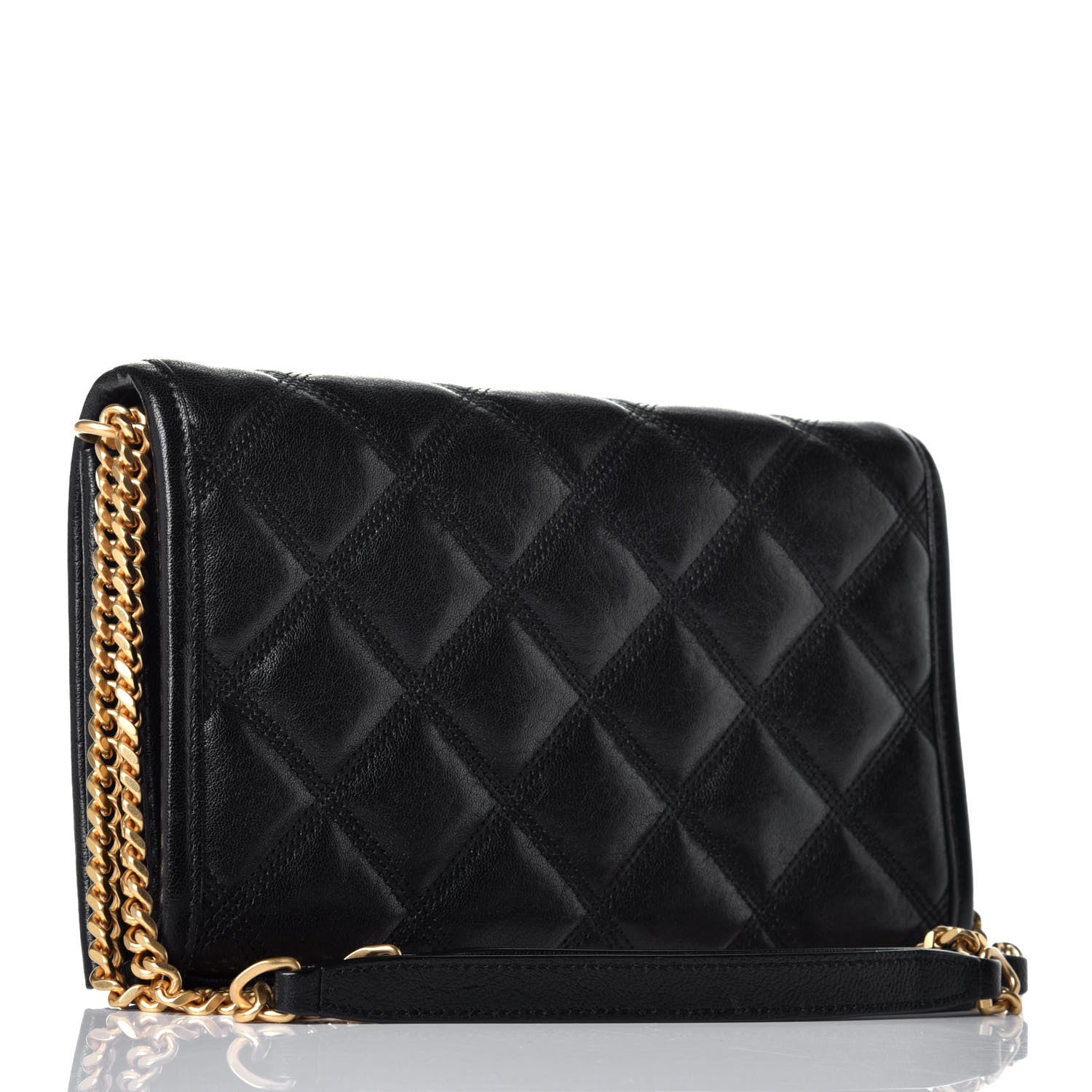Saint Laurent Lambskin Diamond Quilted Becky Chain Wallet Black 3 of 9