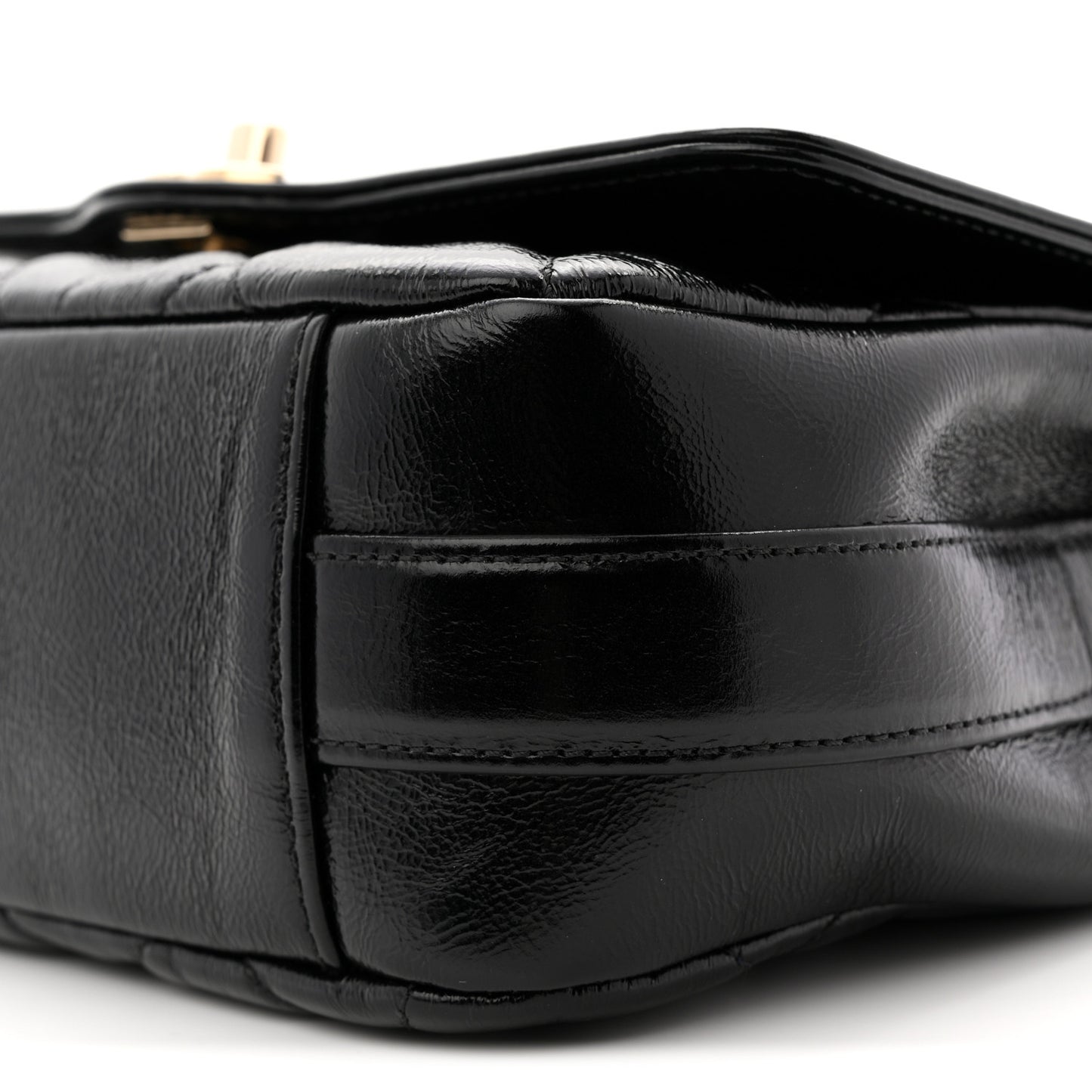 Crumpled Glazed Lambskin Quilted Mini Flap Black
