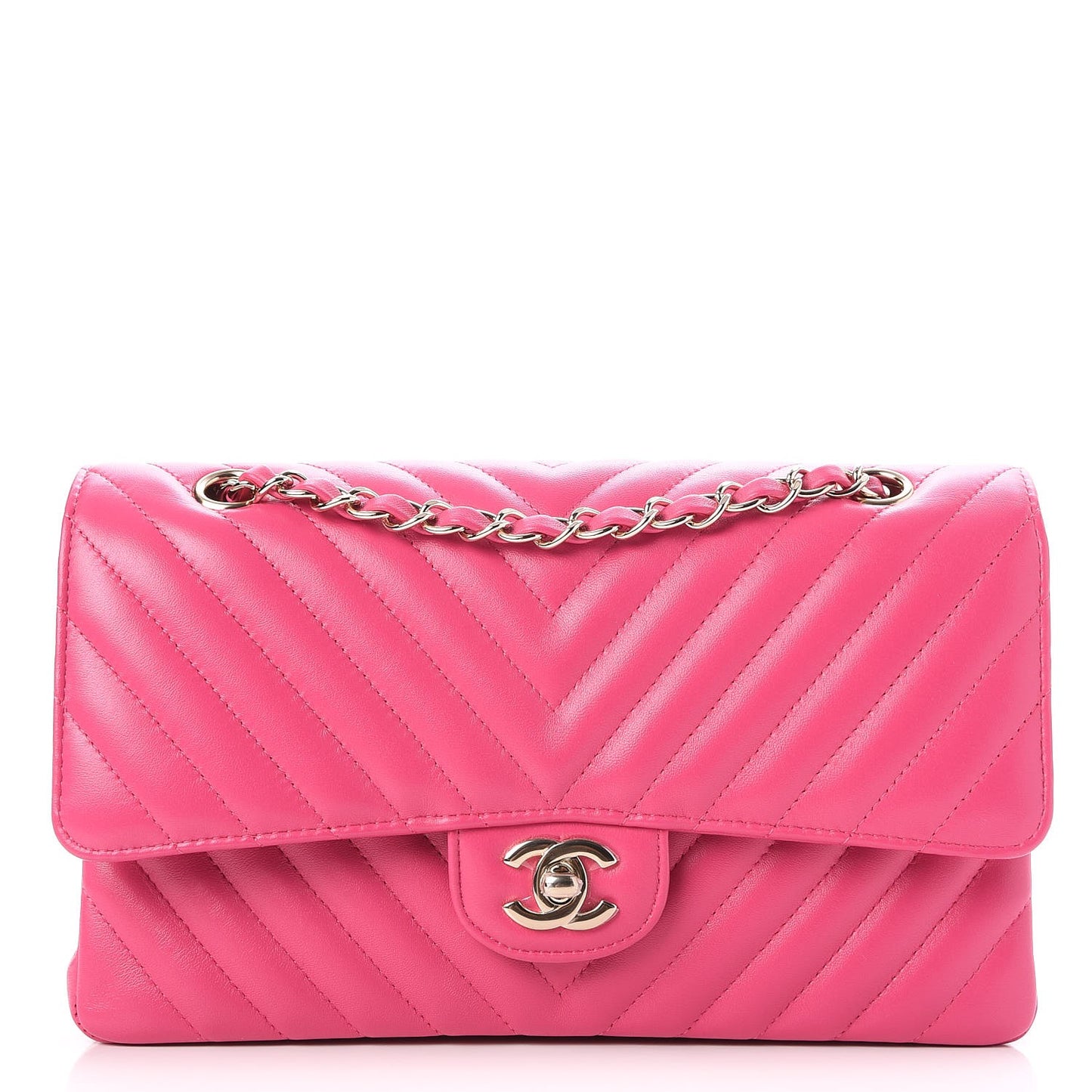 Lambskin Chevron Quilted Medium Double Flap Pink