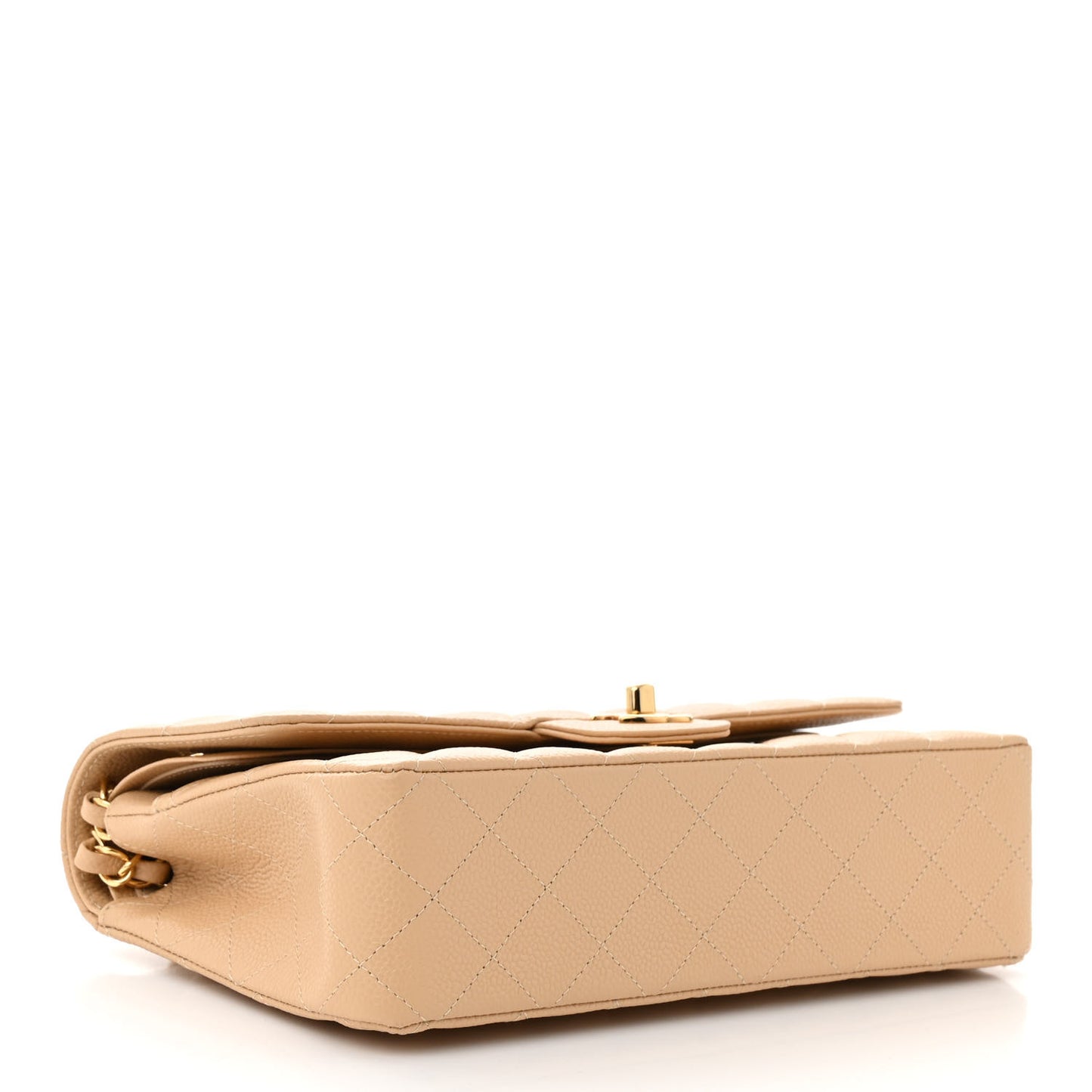 Caviar Quilted Medium Double Flap Beige