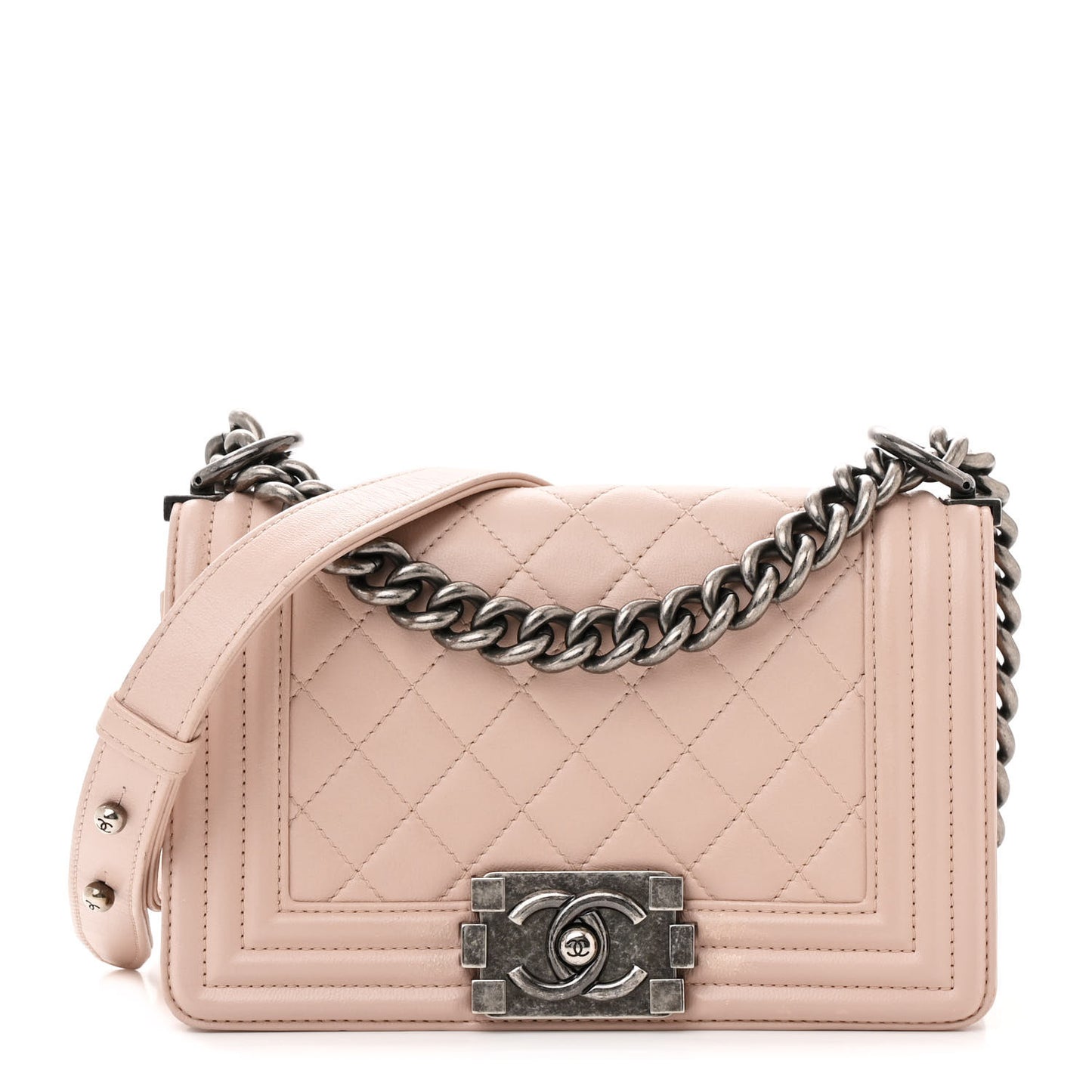 Calfskin Quilted Small Boy Flap Light Pink
