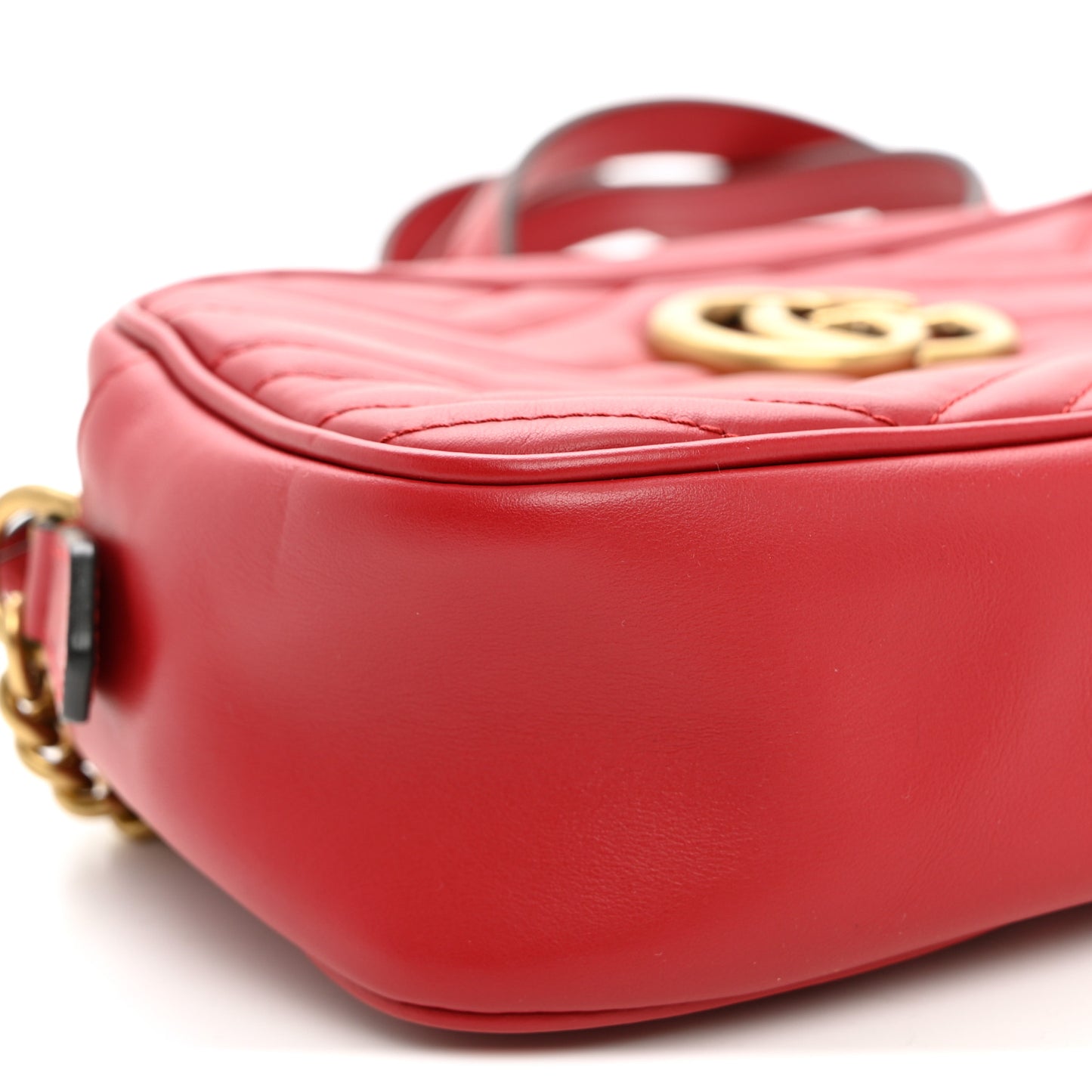Calfskin Matelasse Small GG Marmont Chain Shoulder Bag Hibiscus Red