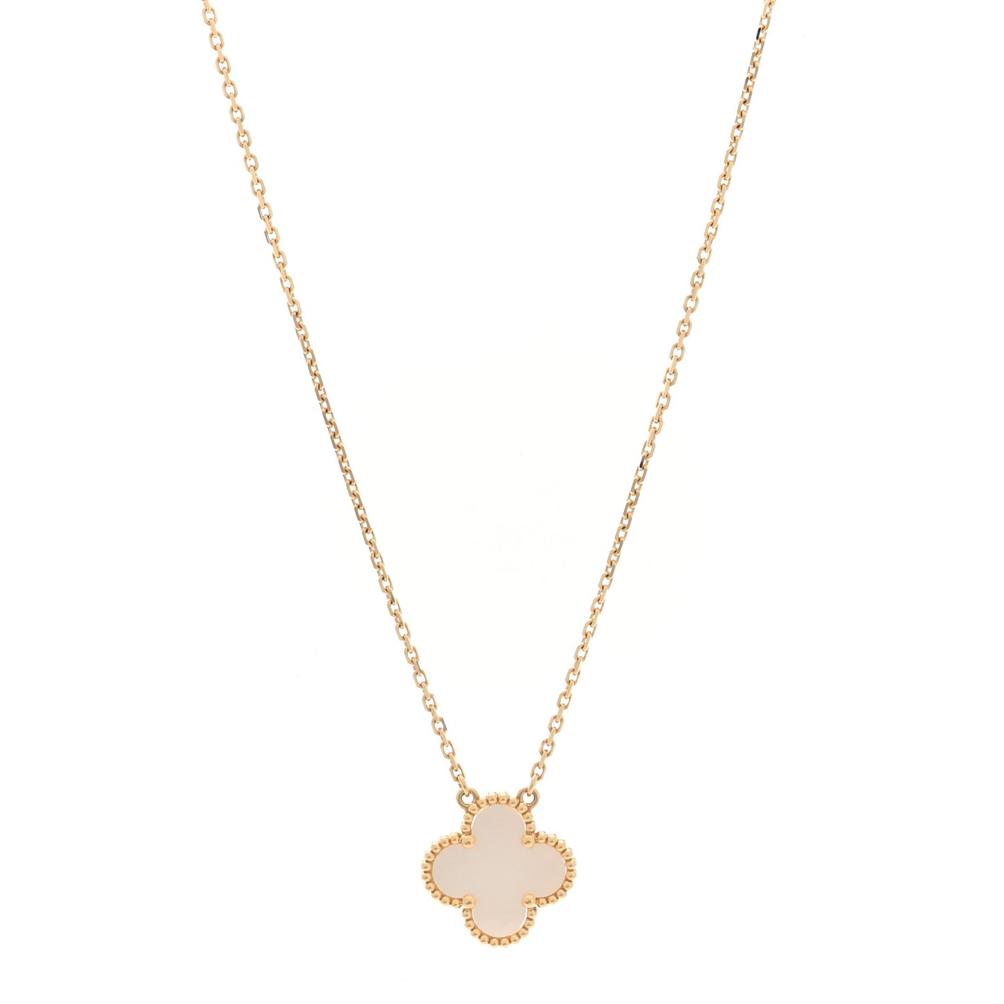 18K Yellow Gold Mother of Pearl Vintage Alhambra Pendant Necklace