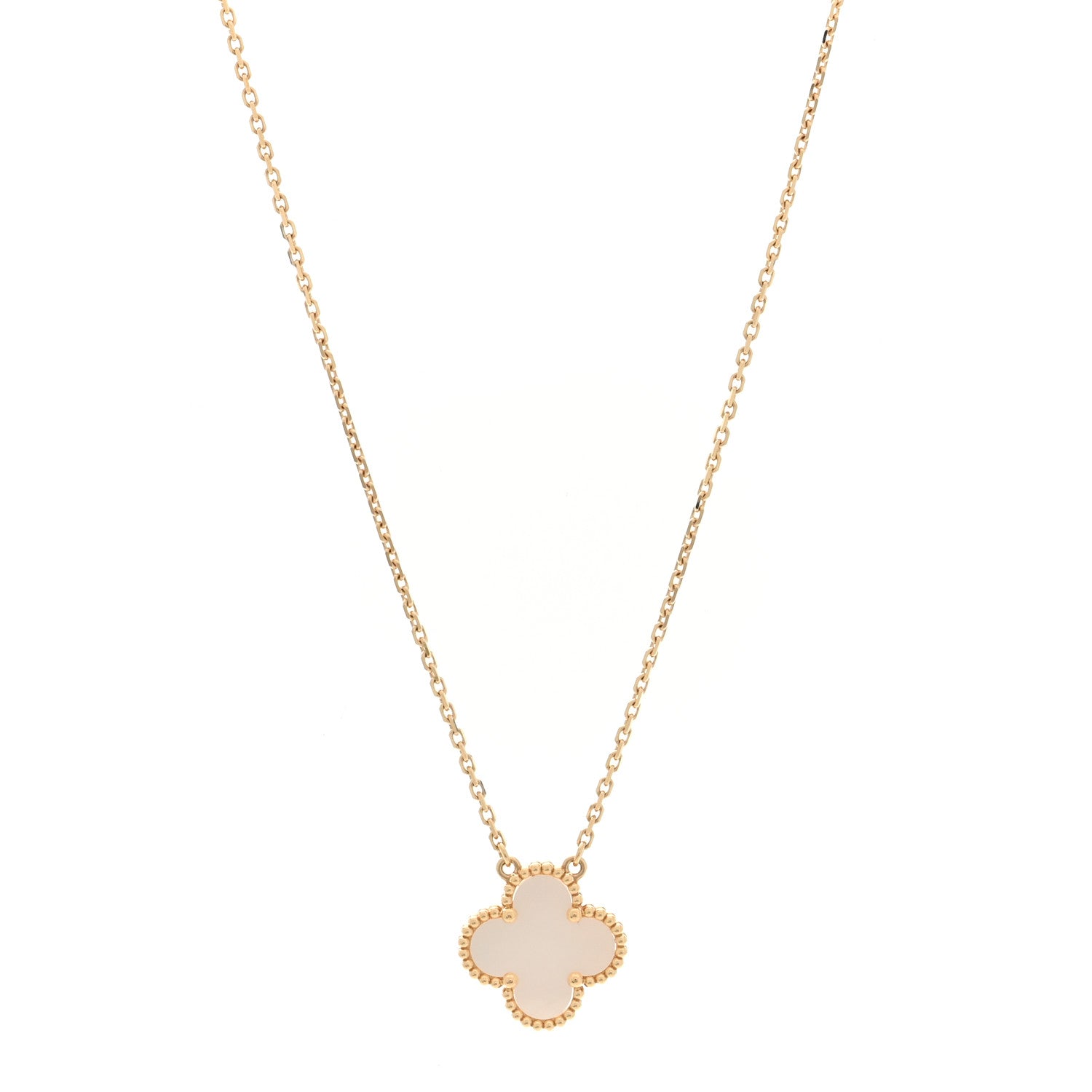Van Cleef & Arpels 18K Yellow Gold Mother of Pearl Vintage Alhambra Pendant Necklace 1 of 5