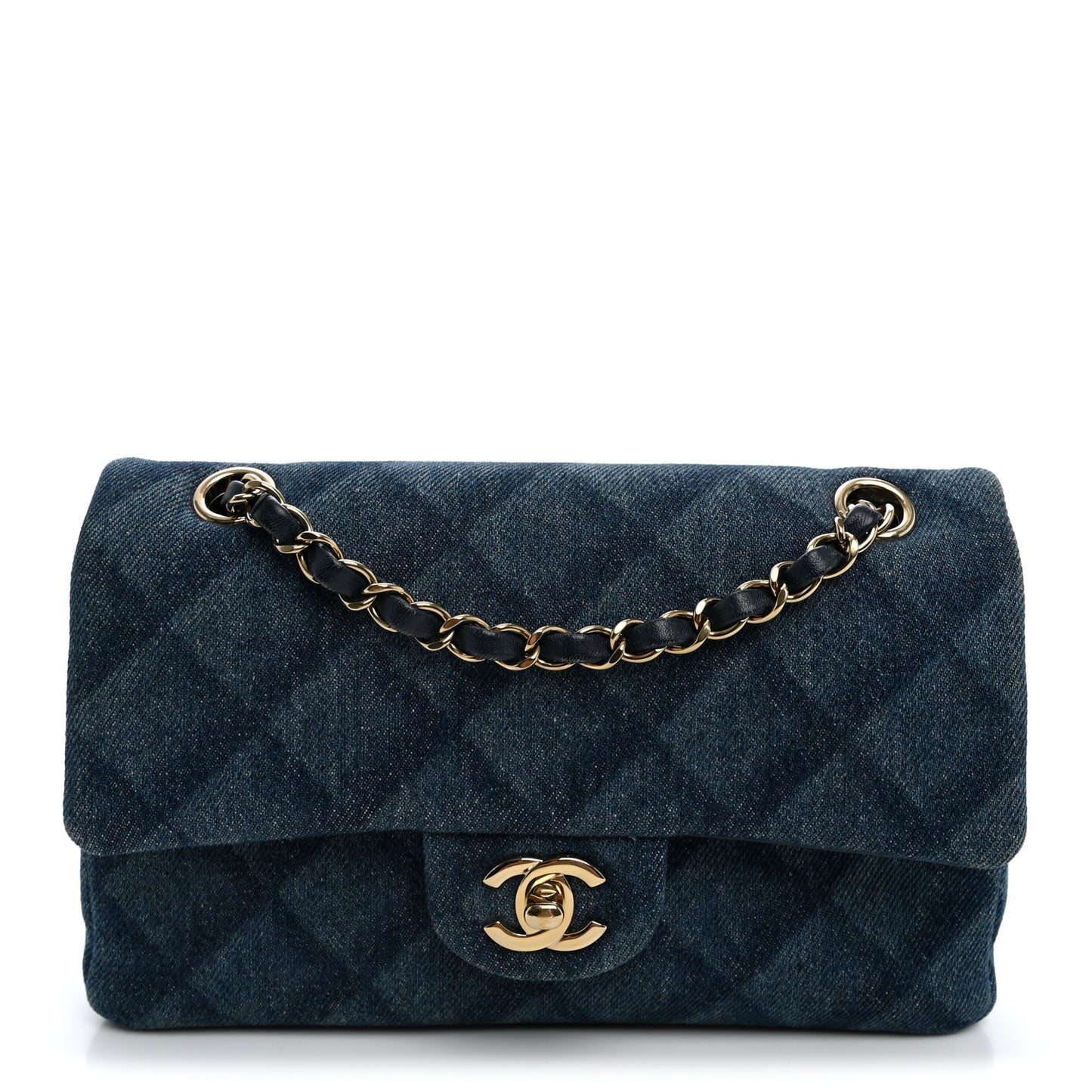 Printed Denim Quilted Small Double Flap Light Blue