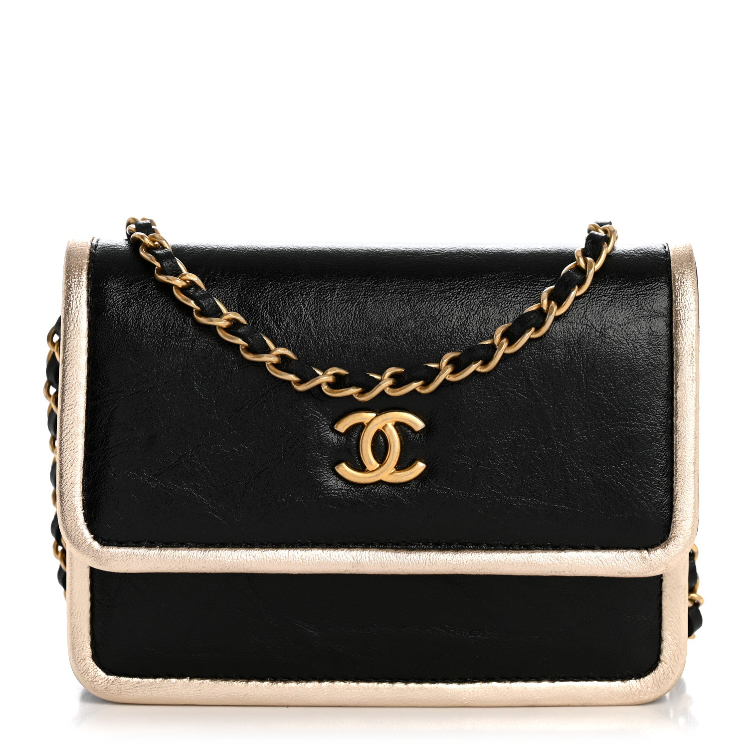 Chanel Metallic Calfskin Clutch With Chain Black Gold 1 of 11