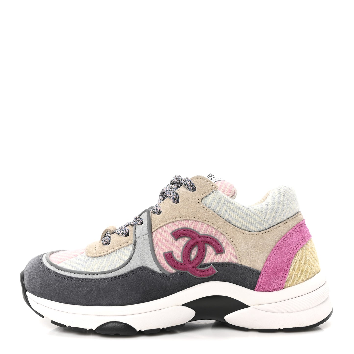 Fabric Suede Calfskin CC Sneakers 35 Dark Blue Beige Multicolor