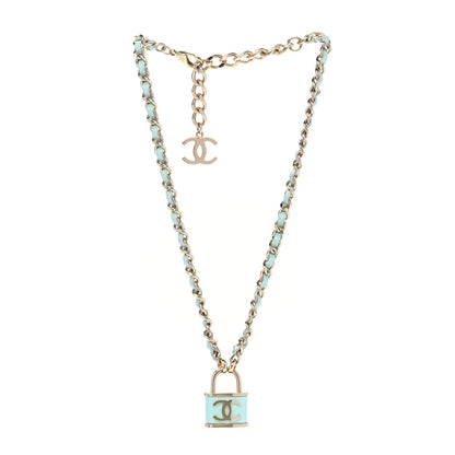 Chanel Metal Lambskin Lock Double Necklace Iridescent Blue 3 of 6