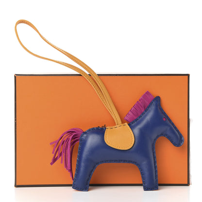 Hermes Milo Lambskin Grigri Rodeo Horse Bag Charm MM Bleu Saphir Rose Pourpre Naturel Bouton D'Or 5 of 5