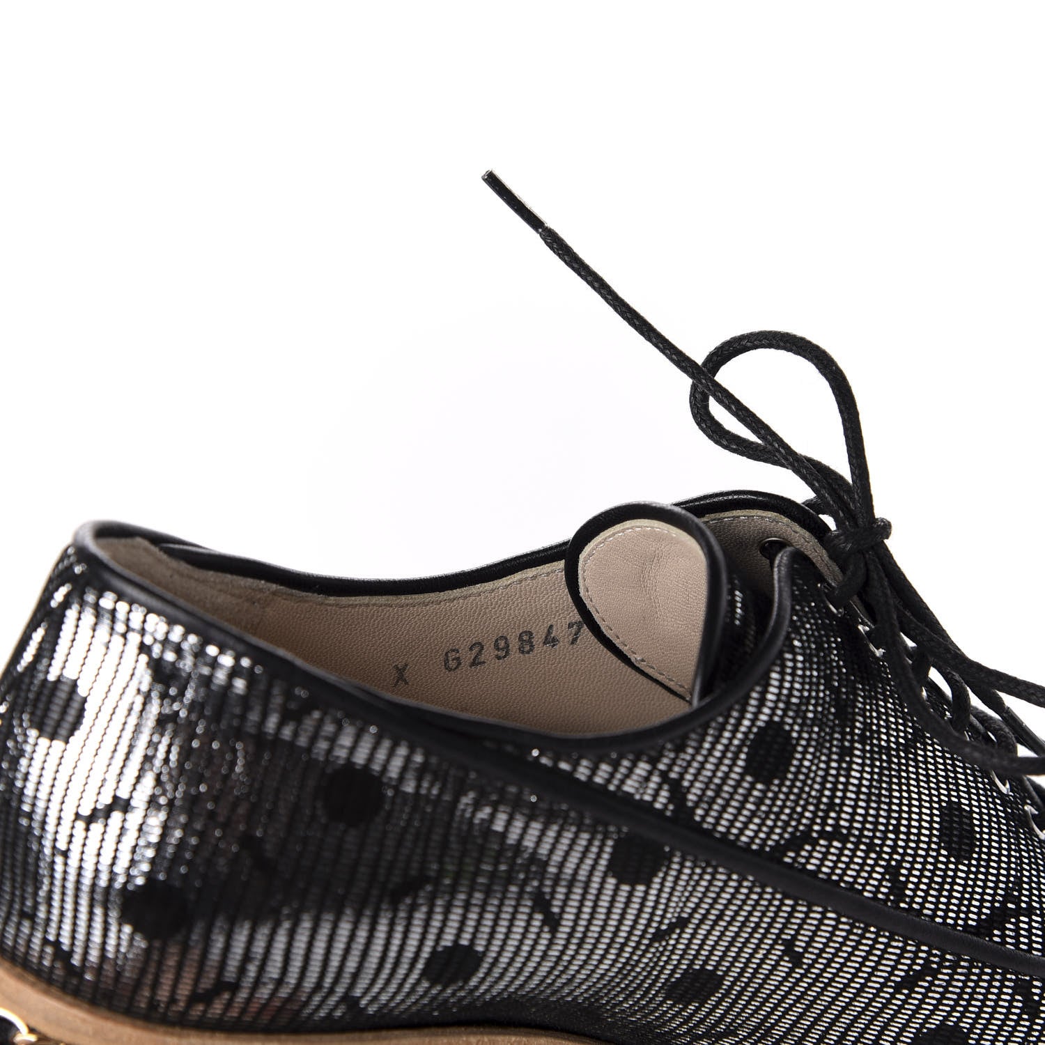 Chanel Metallic Calfskin CC Lace Up Chain Oxfords 37.5 Silver Black 9 of 9