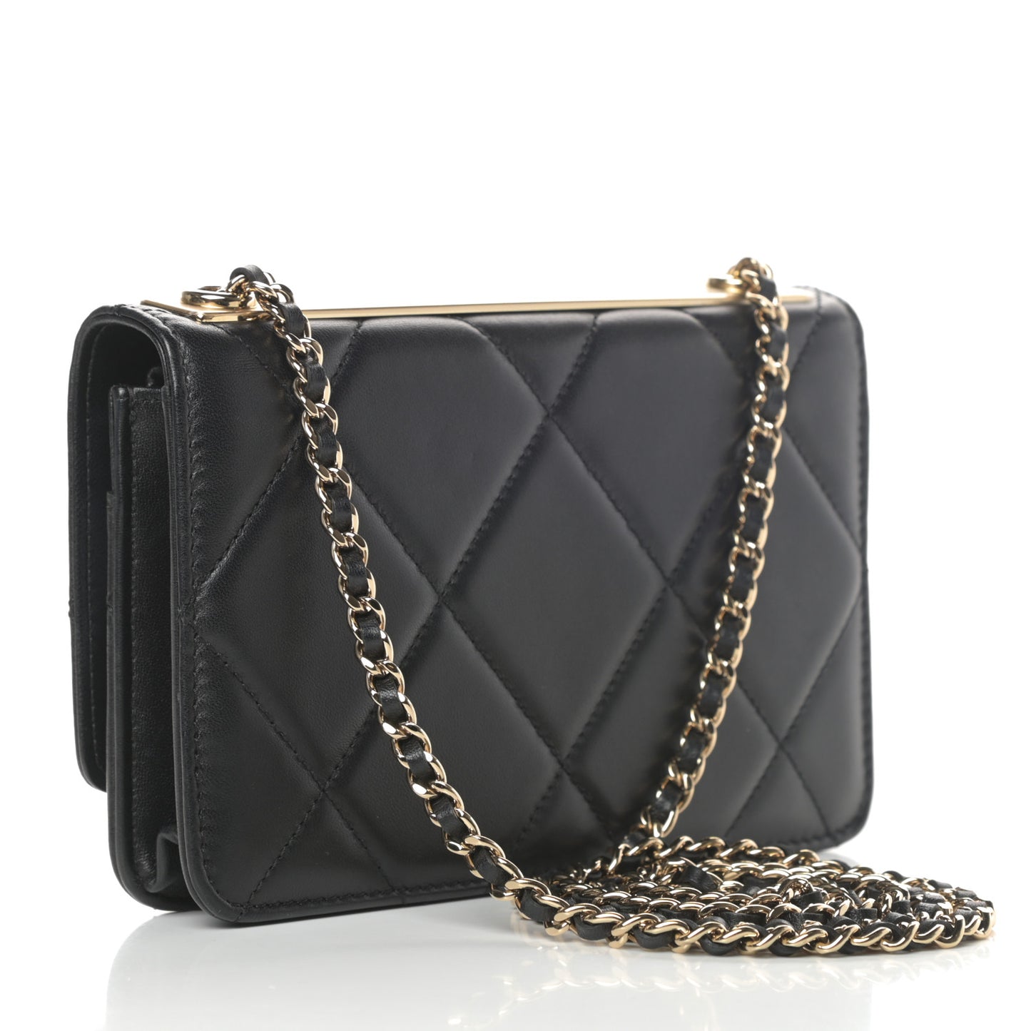 Lambskin Quilted Trendy CC Wallet On Chain WOC Black