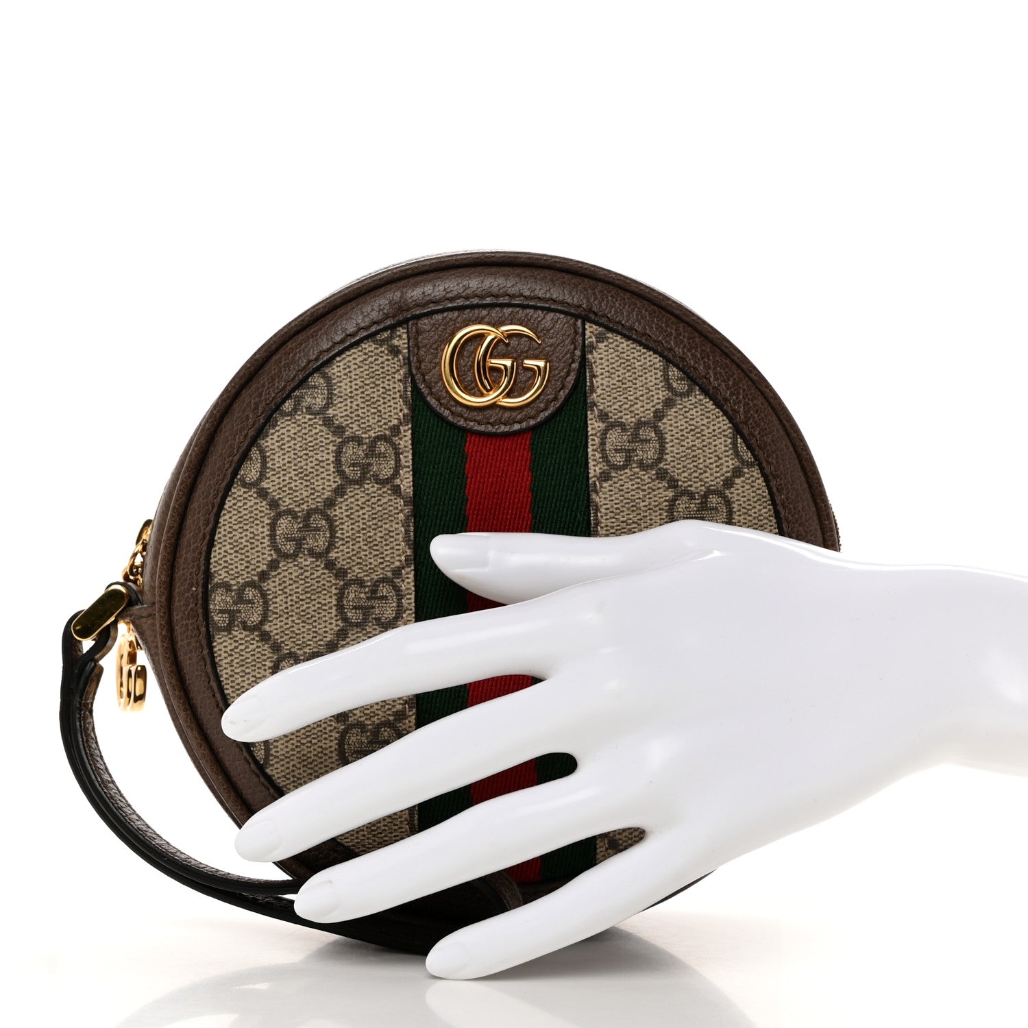 Gucci GG Supreme Monogram Web Ophidia Circle Wristlet Beige New Acero 2 of 7