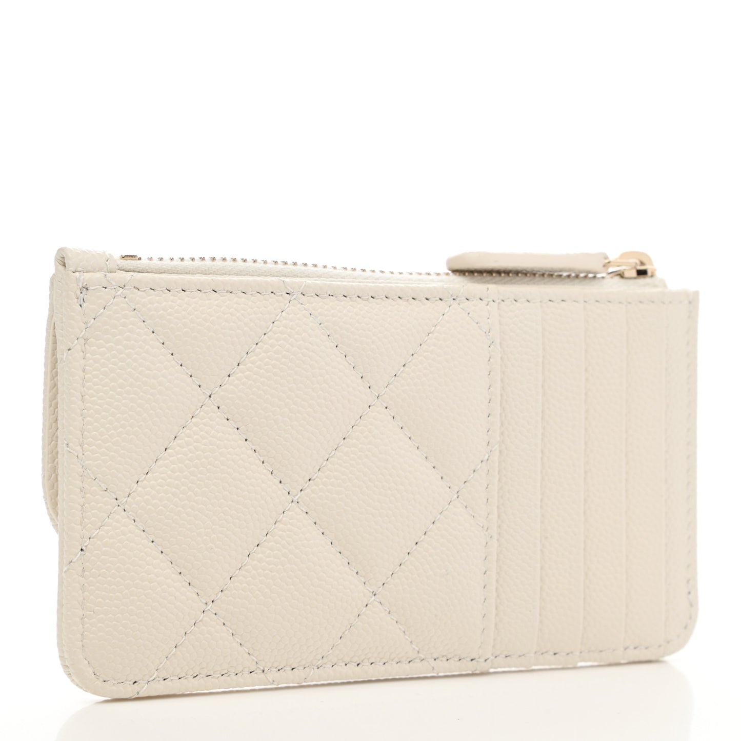 Caviar Quilted Flap Zip Card Holder White