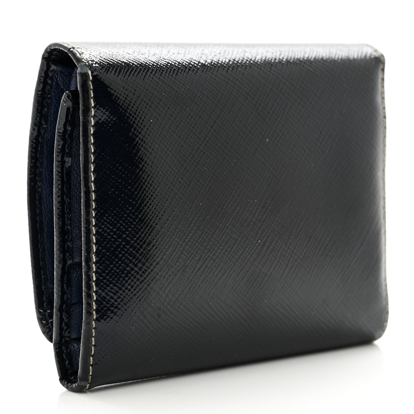 Saffiano Vernice Tri-Fold Compact Wallet Navy Blue