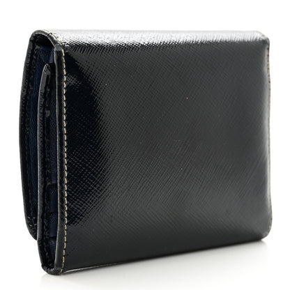 Prada Saffiano Vernice Tri-Fold Compact Wallet Navy Blue 3 of 12