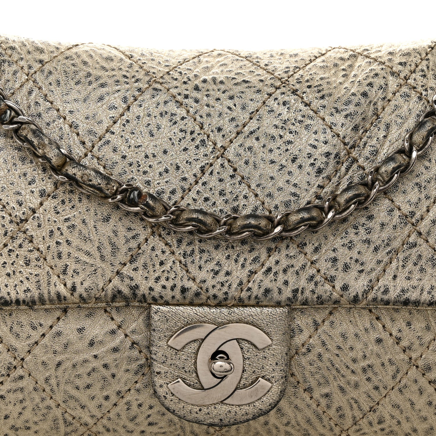 Chanel Distressed Metallic Lambskin Quilted Le Marais Ligne Flap Gold 8 of 18