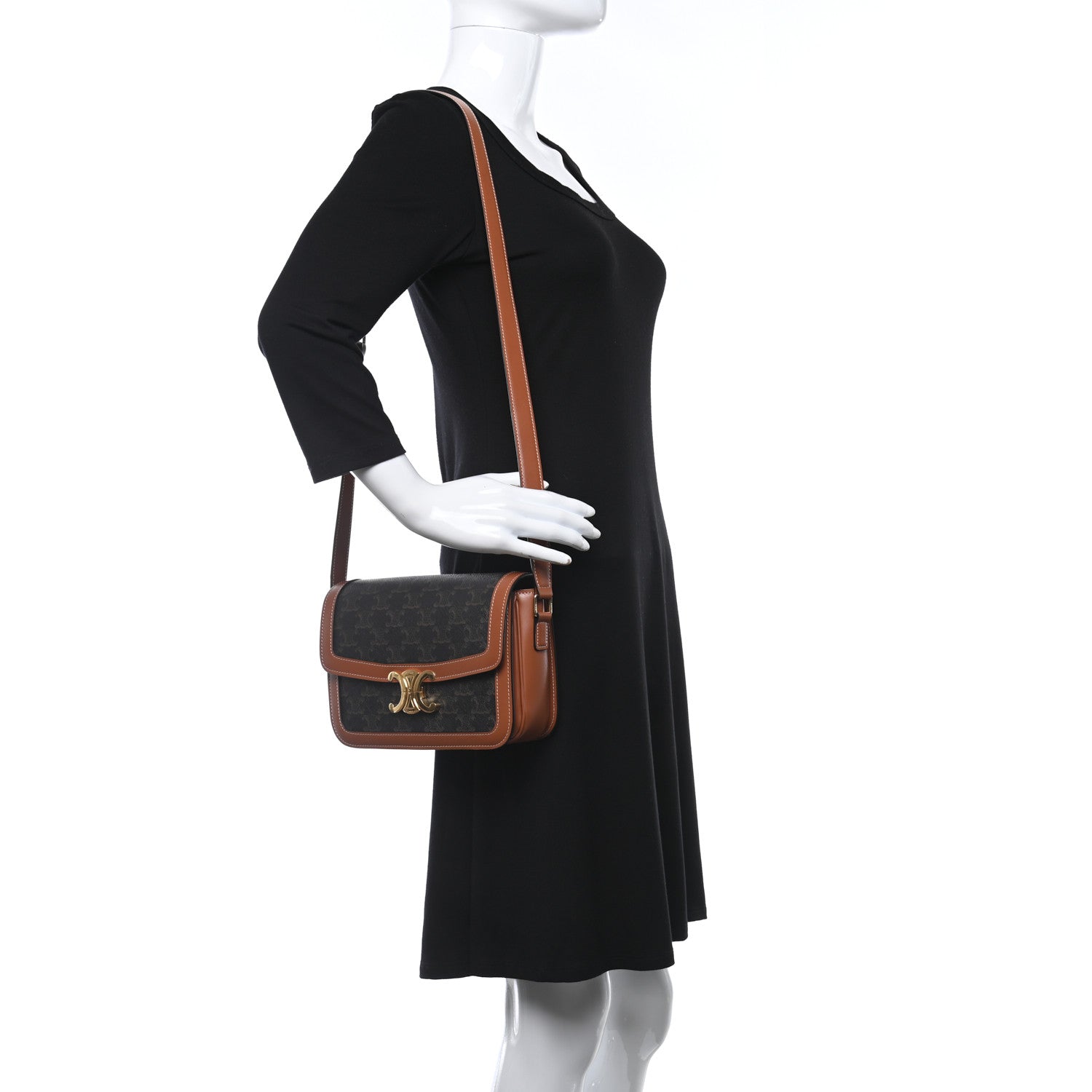 Celine Triomphe Canvas Calfskin Medium Triomphe Bag Tan 2 of 12