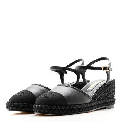 Chanel Lambskin Grosgrain CC Espadrilles Wedges 38 Black 3 of 11