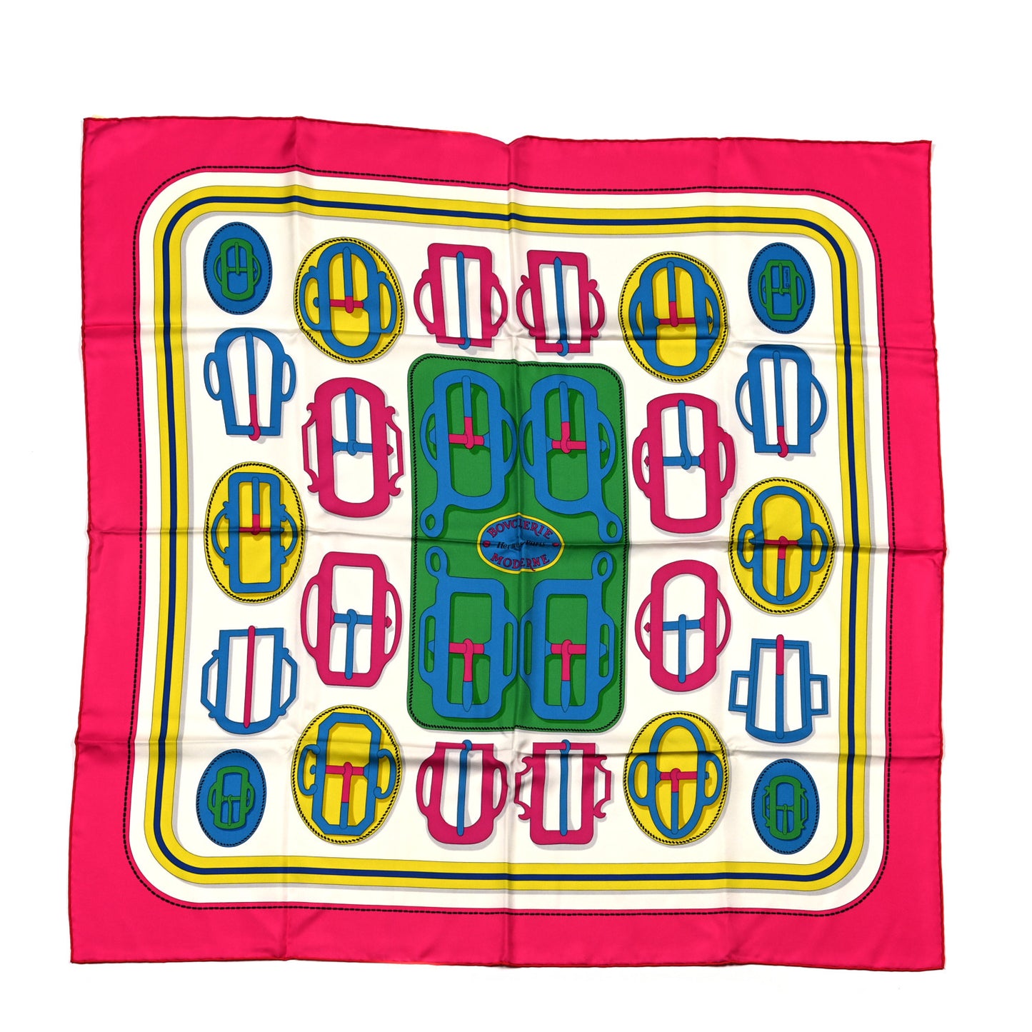 Silk Bouclerie Moderne Scarf 90 Rose Indien White Multicolor