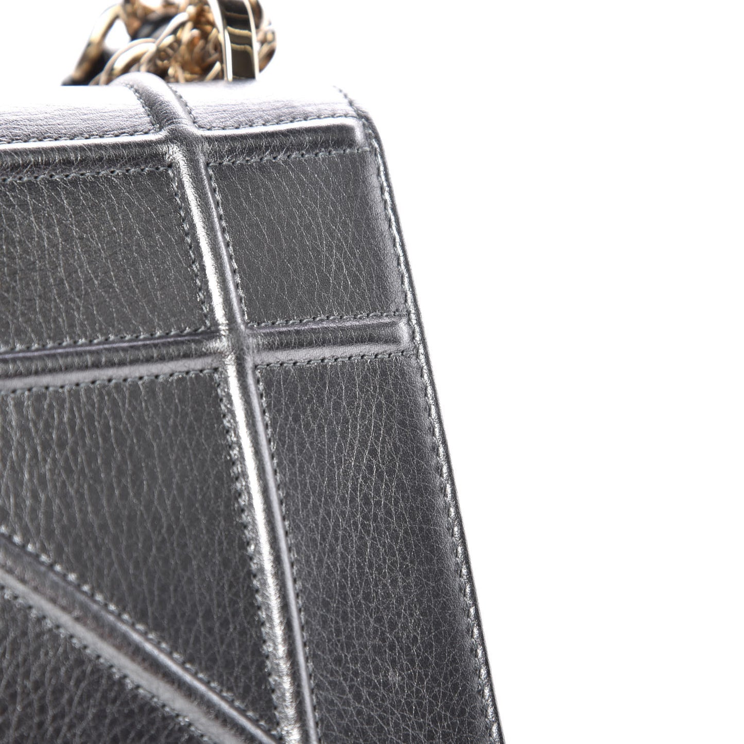 Metallic Grained Calfskin Medium Diorama Flap Bag Silver
