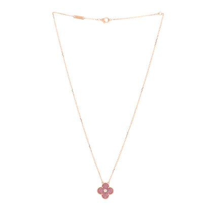 Van Cleef & Arpels 18K Rose Gold Diamond Rhodonite Vintage Alhambra Pendant Necklace 2 of 4