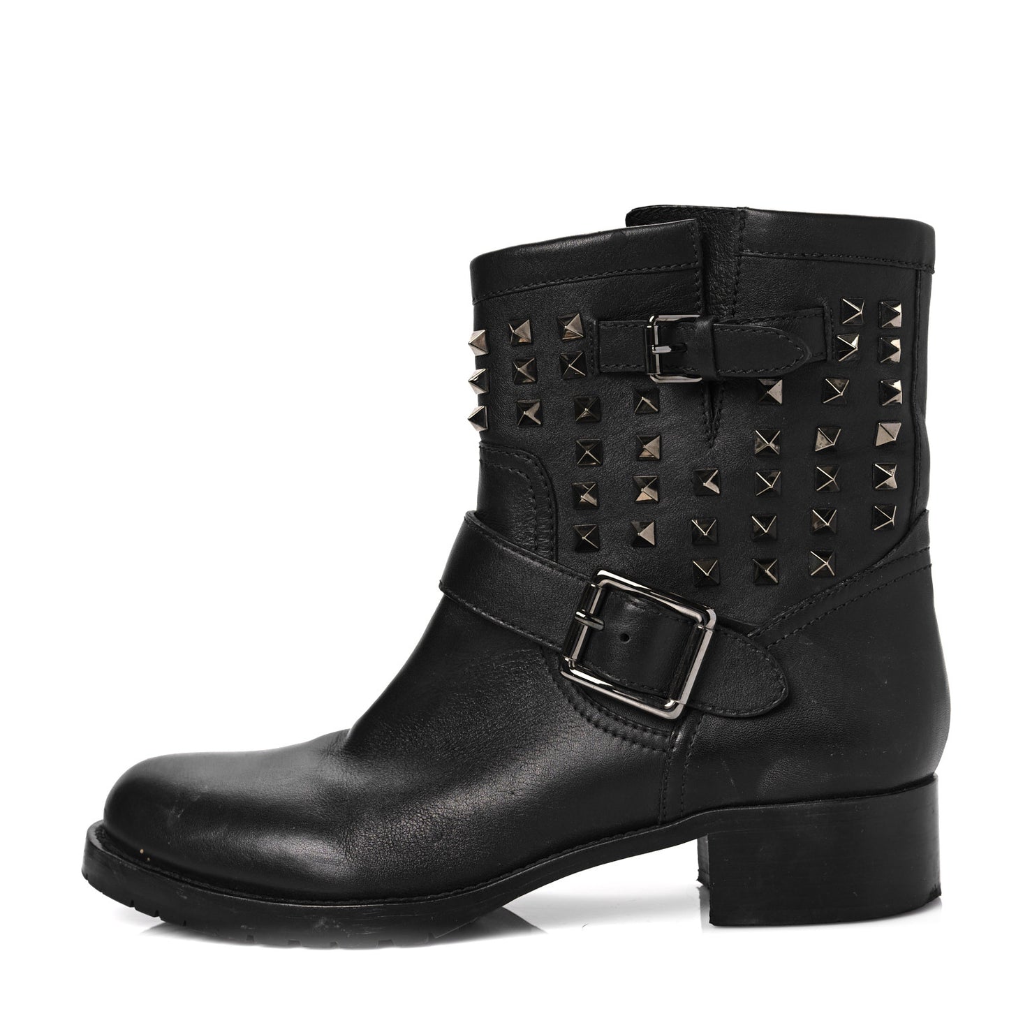 Calfskin Rockstud 30mm Biker Boots 41 Black