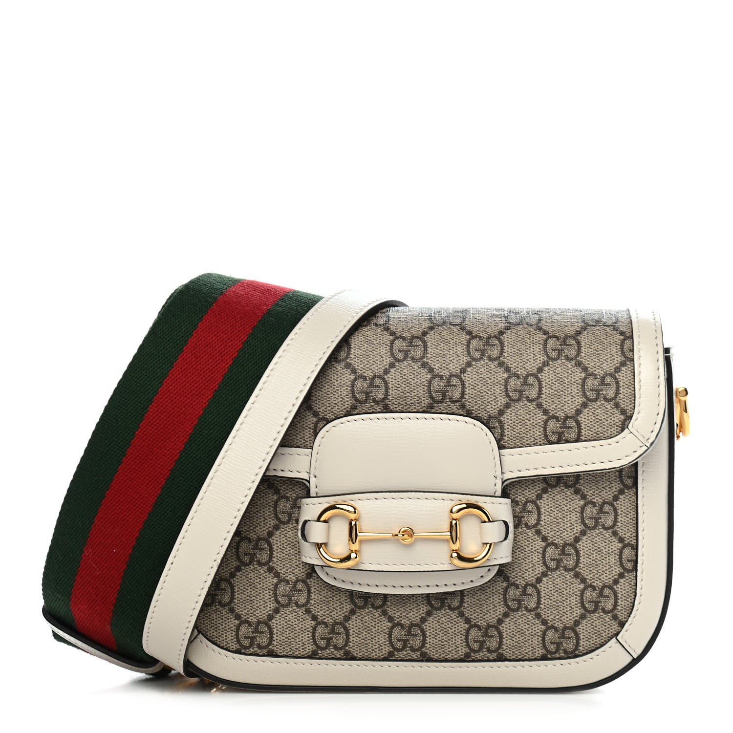 Gucci GG Supreme Monogram Web Mini Horsebit 1955 Shoulder Bag Beige Mystic White 1 of 8
